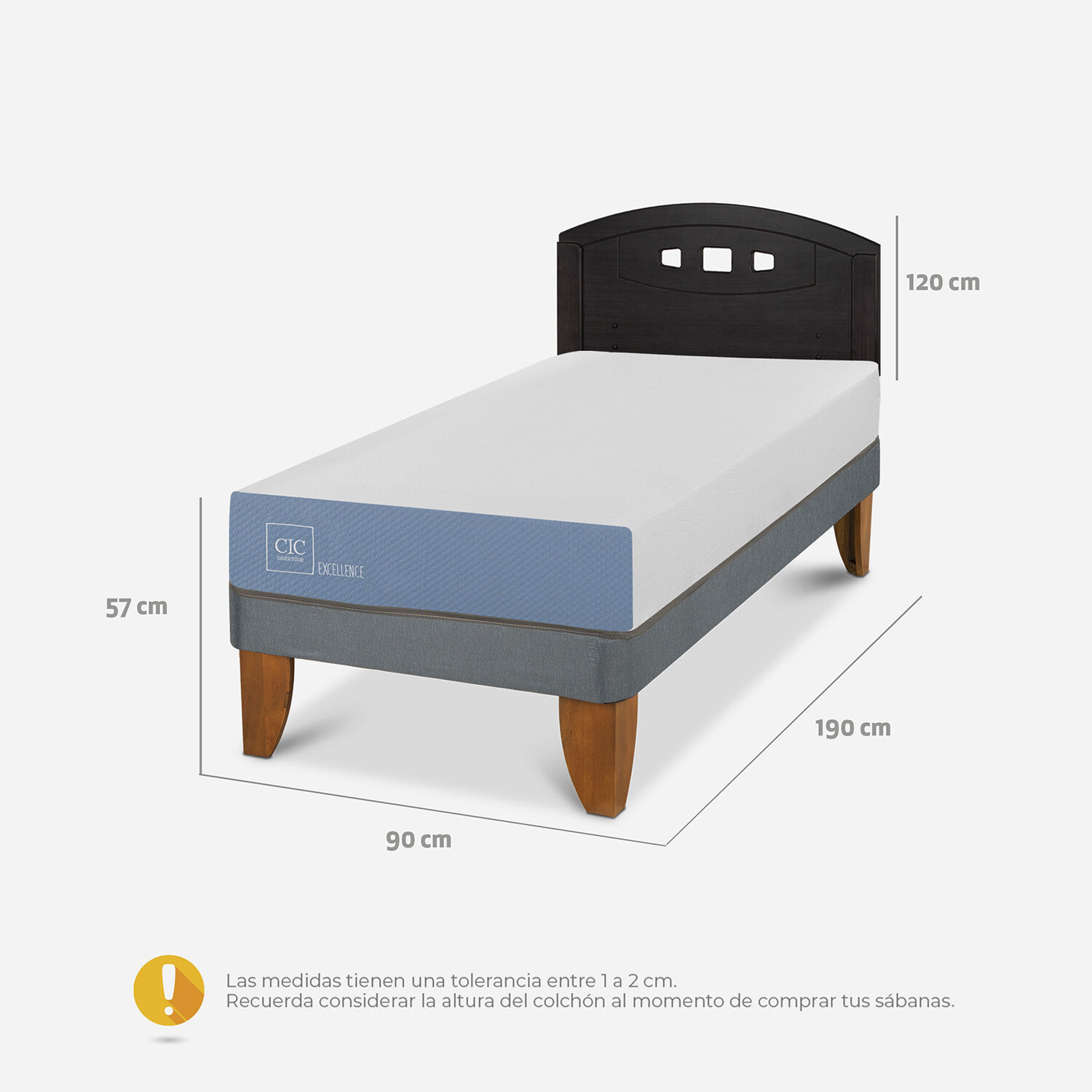 Cama Europea 1 Plaza Excellence + Respaldo Gales Negro