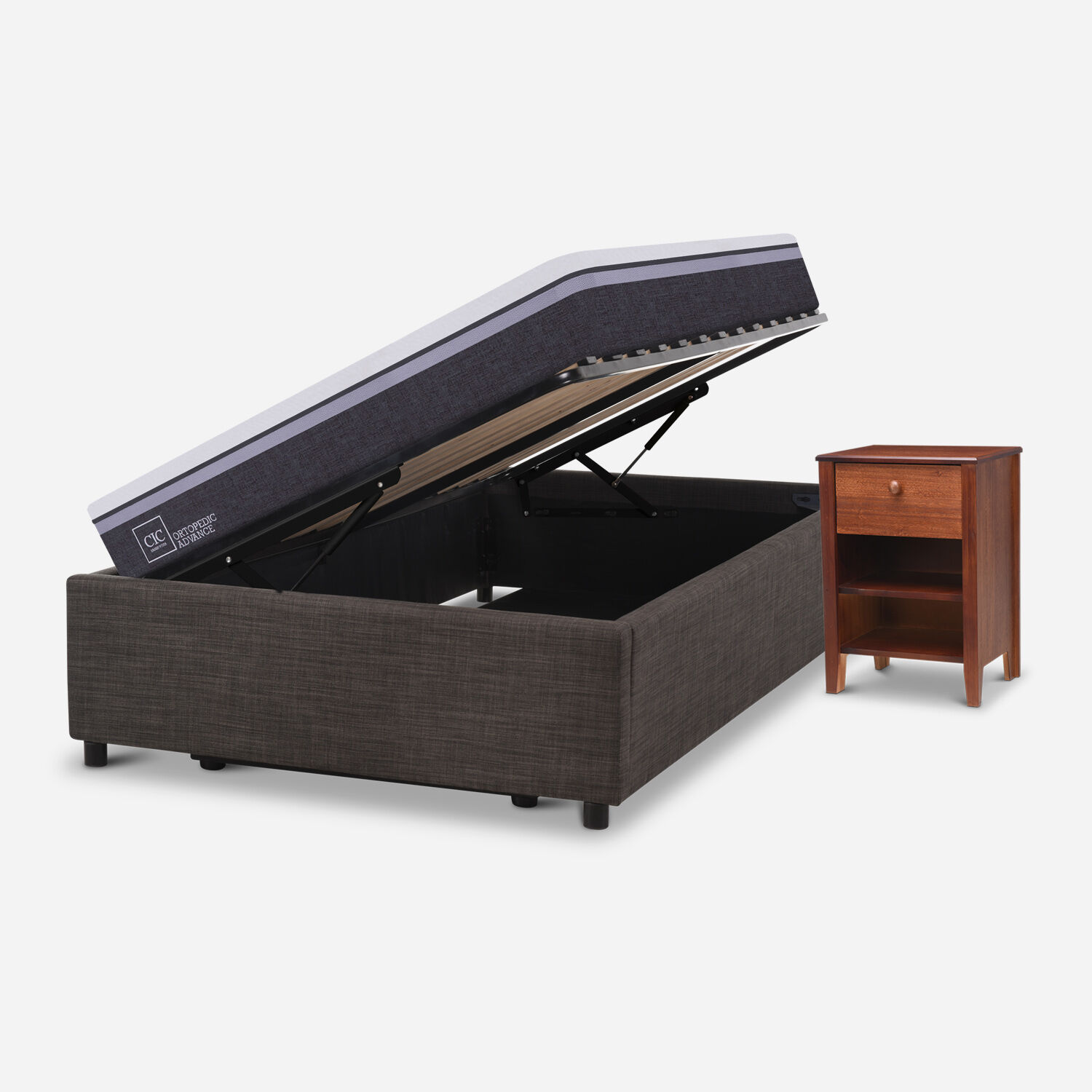 Cama Space Box 1.5 Plazas Ortopedic Advance + Velador New Torino Choc