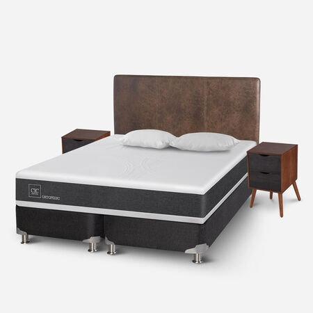 Box Spring 2 Plazas Ortopedic Base Dividida 5 Zonas + Almohadas + Set Baker