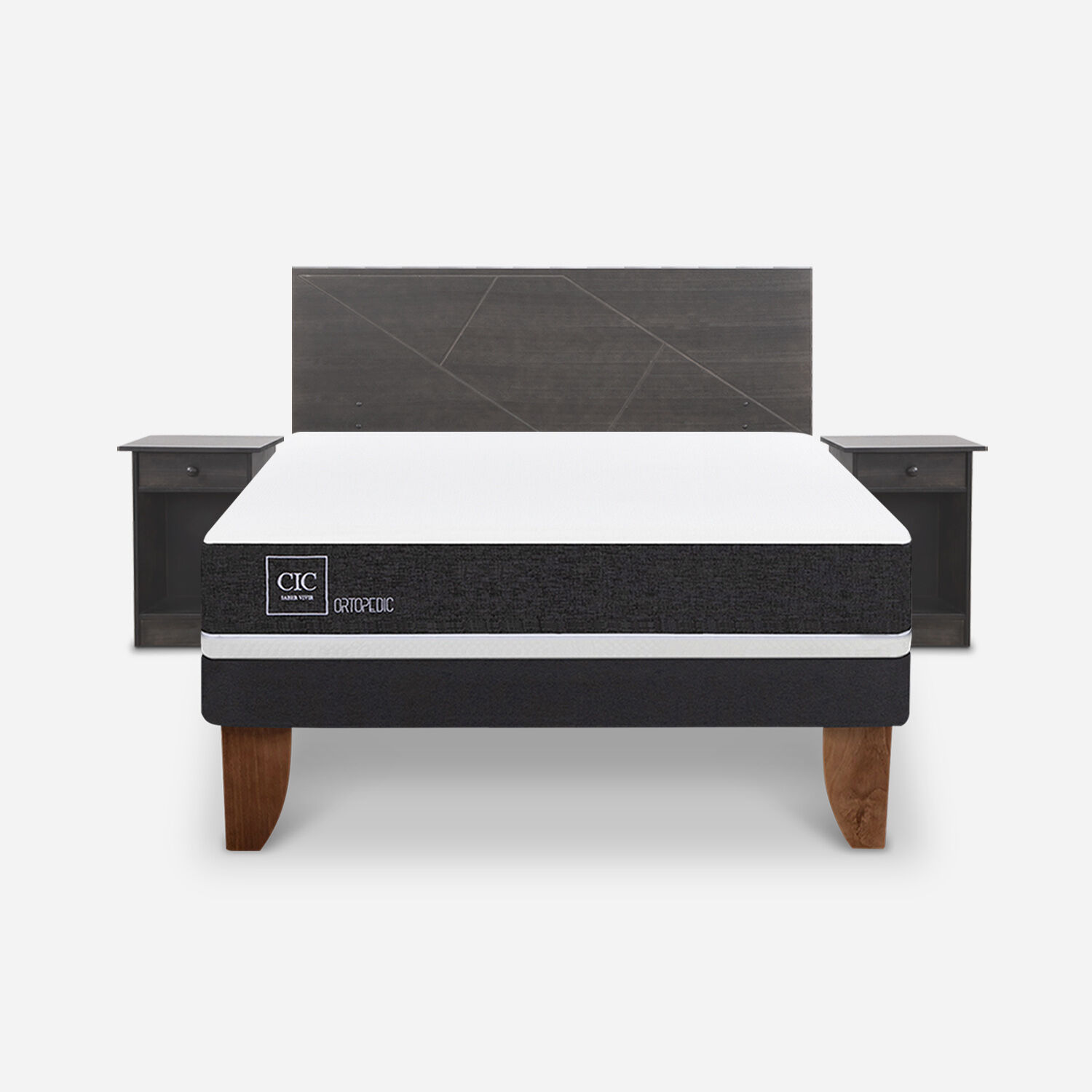 Cama Europea 2 Plazas Ortopedic Base Normal + Set Villarrica Gris