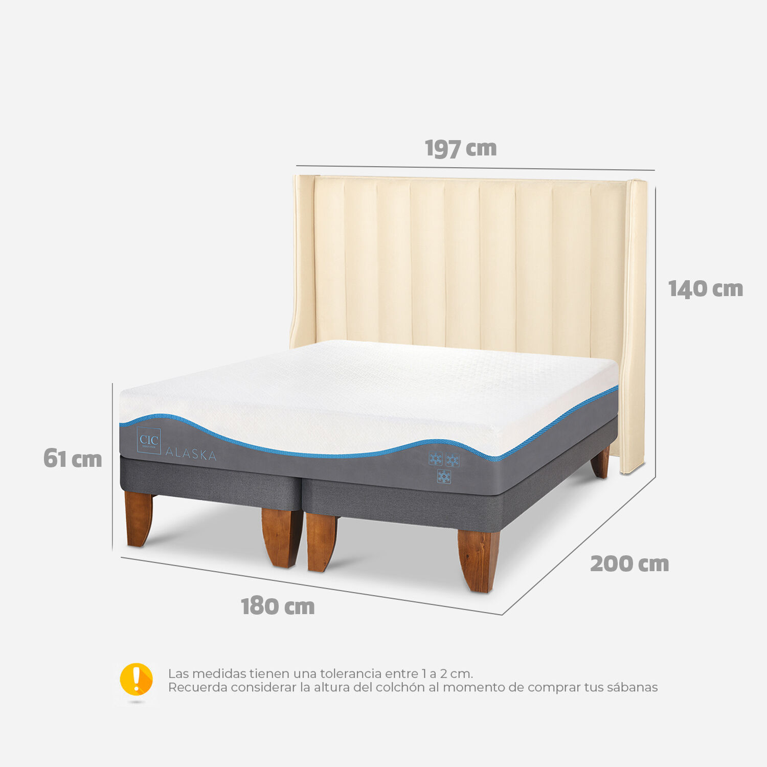 Cama Europea King Alaska + Respaldo Panaro