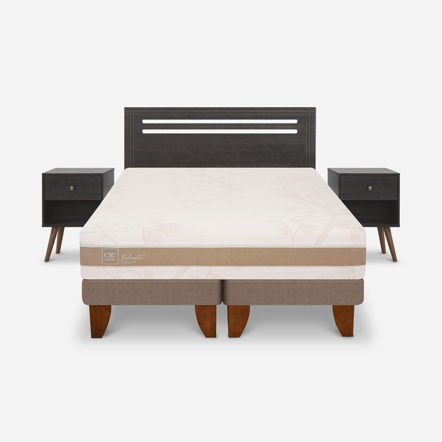 Cama Europea 2 Plazas Rilassati Infinity Set M&uacute;nich Gris