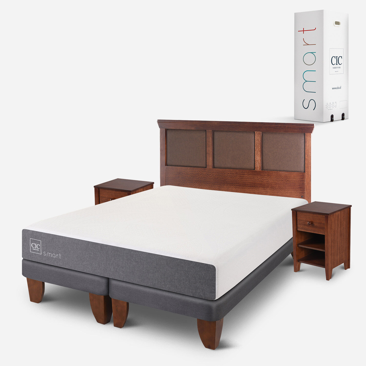 Cama Europea 2 Plazas Smart Base Dividida + Set Torino Caramel