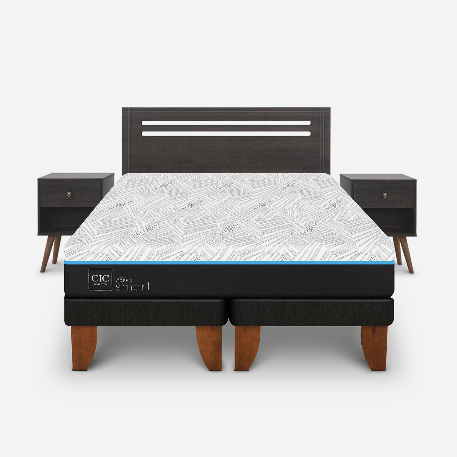 Cama Europea 2 Plazas Green Infinity Set M&uacute;nich Gris