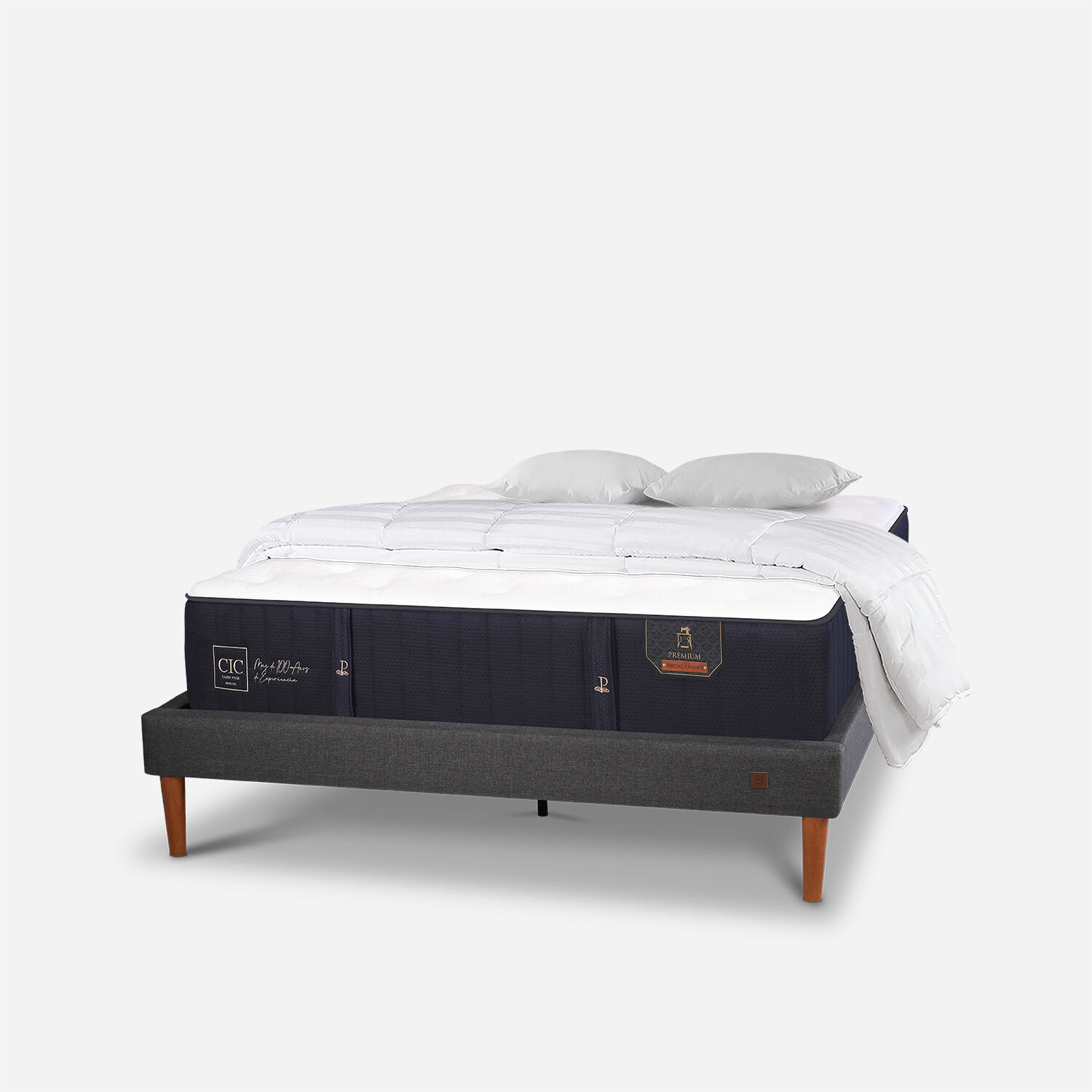 Cama Europea Curve 2 Plazas Premium + Almohadas + Plum&oacute;n
