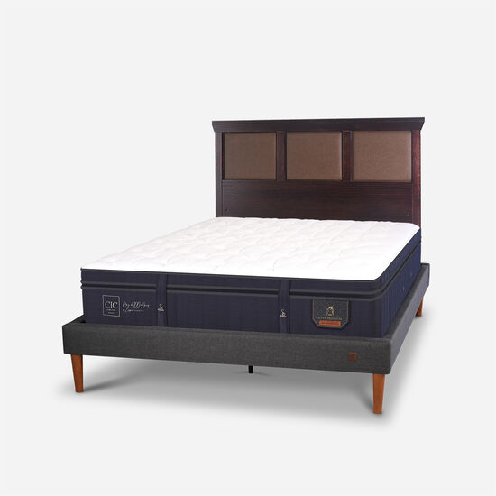 Cama Europea Curve 2 Plazas Super Premium + Respaldo New Torino Choc