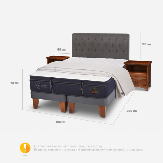 Cama Europea King Grand Premium + Set Kavery + Plumón 100% Pluma de Ganso