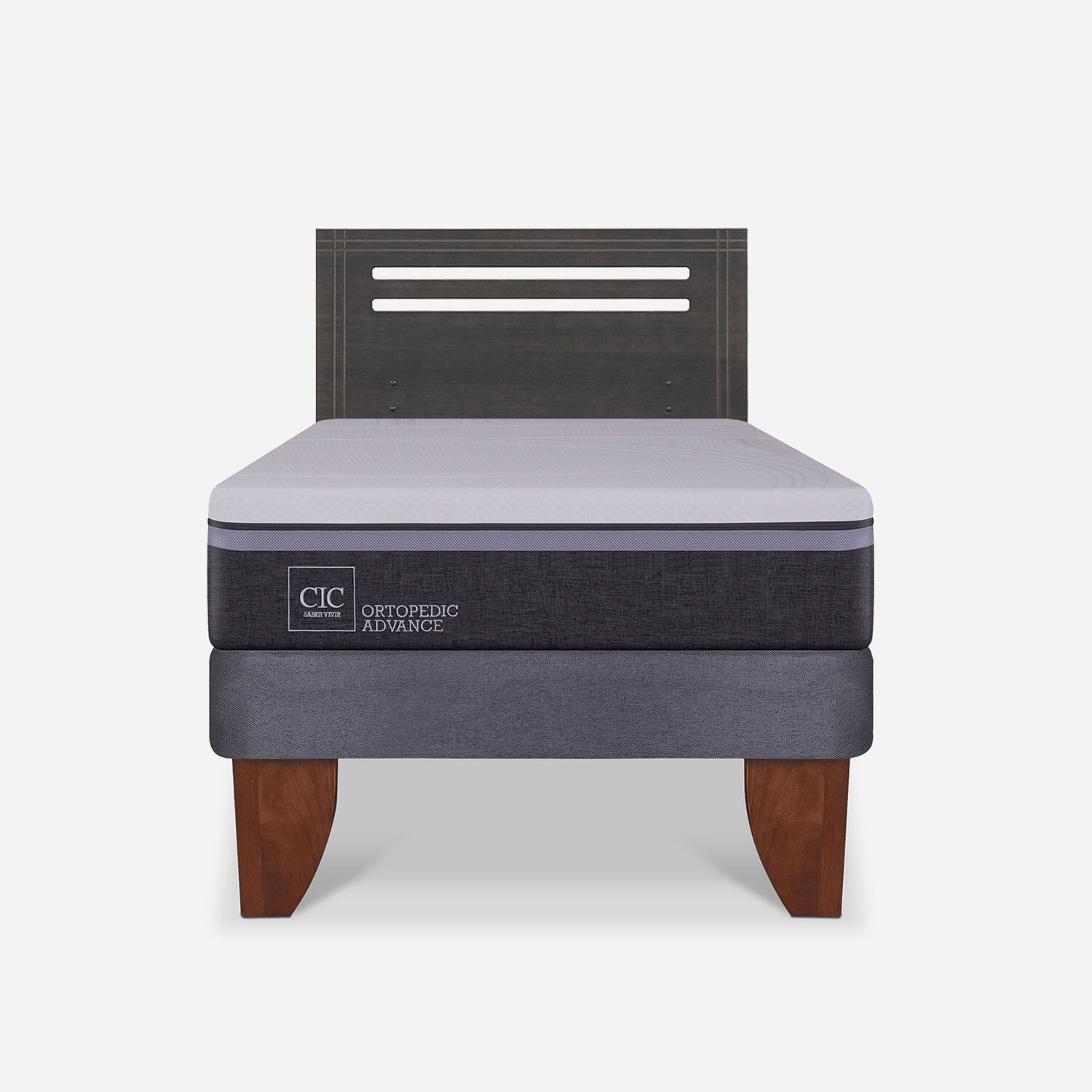 Cama Europea 1,5 Plazas Ortopedic Advance + Respaldo Múnich Gris