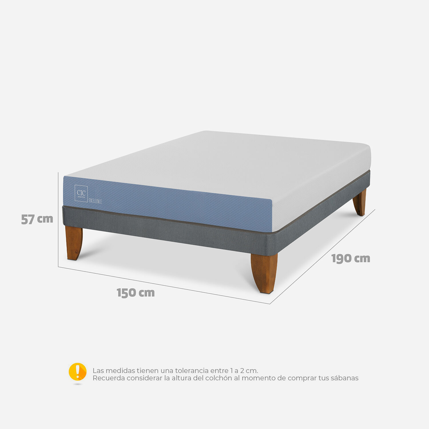 Cama Europea 2 Plazas Excellence Base Normal + Almohadas