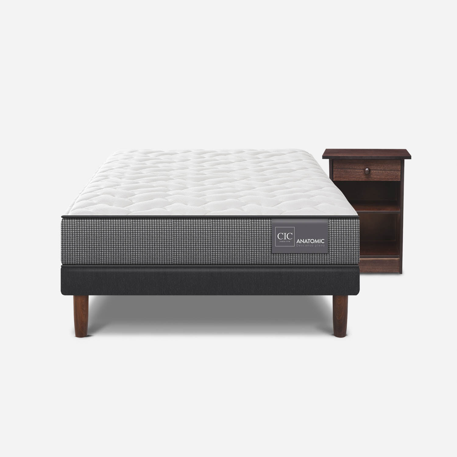 Cama Europea 1,5 Plazas Anatomic + Velador Dubl&iacute;n Chocolate