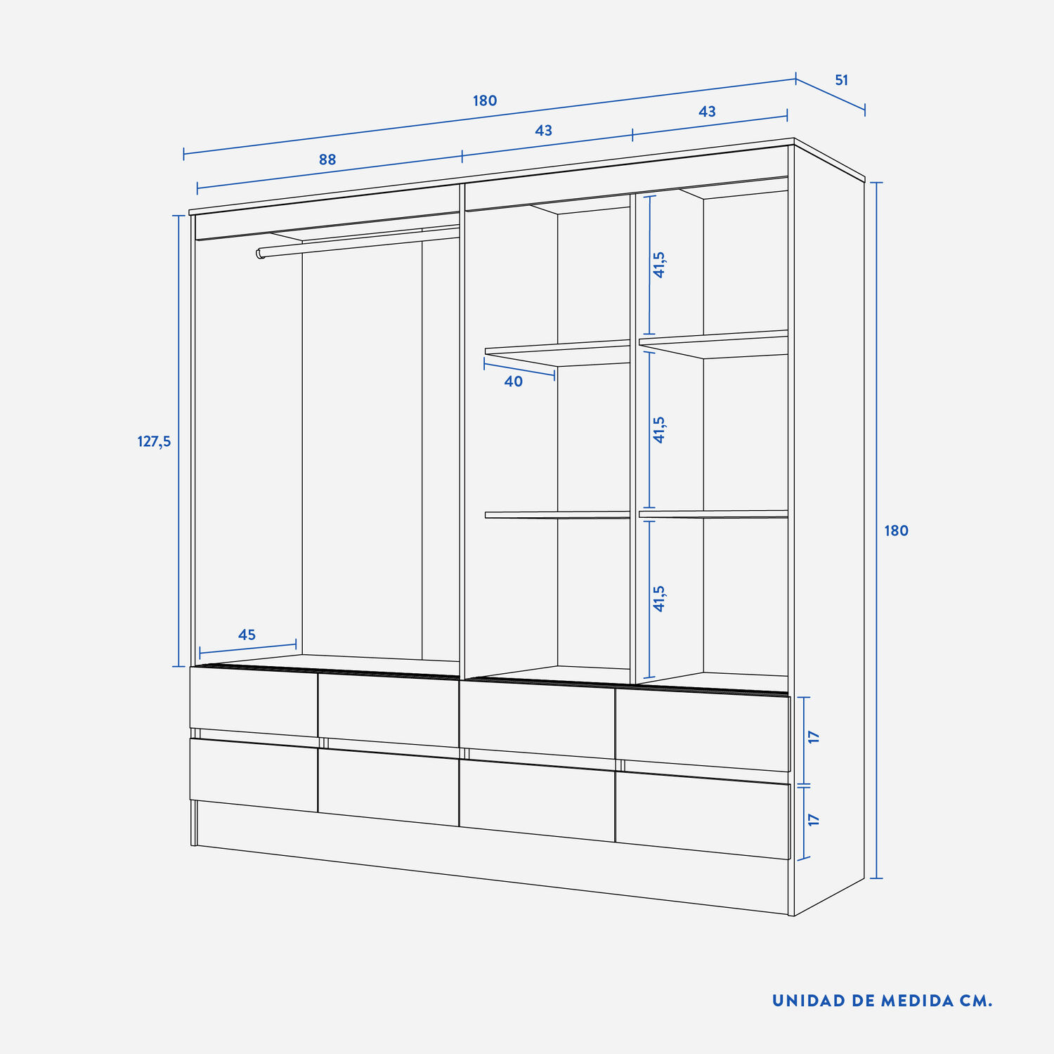 Cl&oacute;set 4 Puertas Corredera 8 Cajones Maule Cerezo