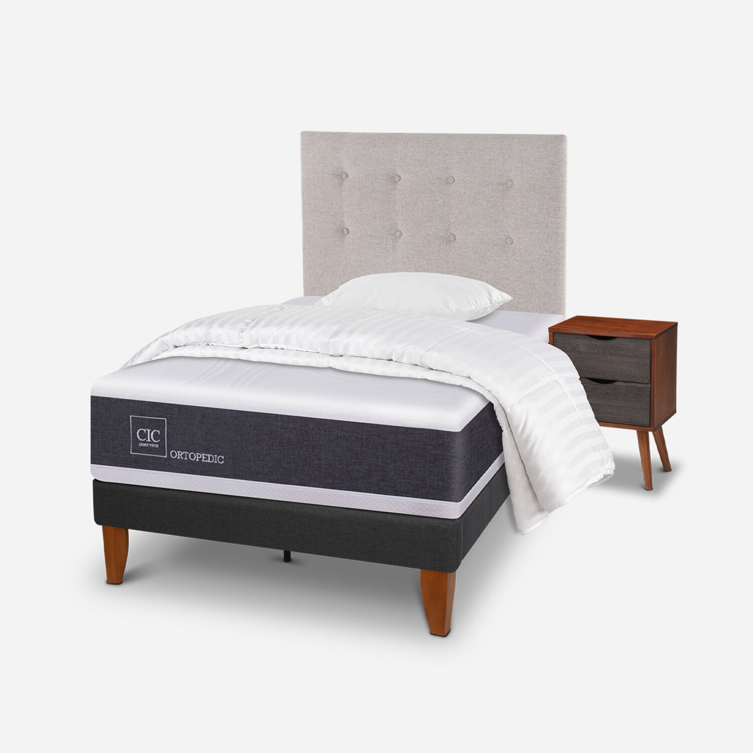Cama Europea Curve 1,5 Plazas Ortopedic + Set Tigris + Almohada + Plum&oacute;n