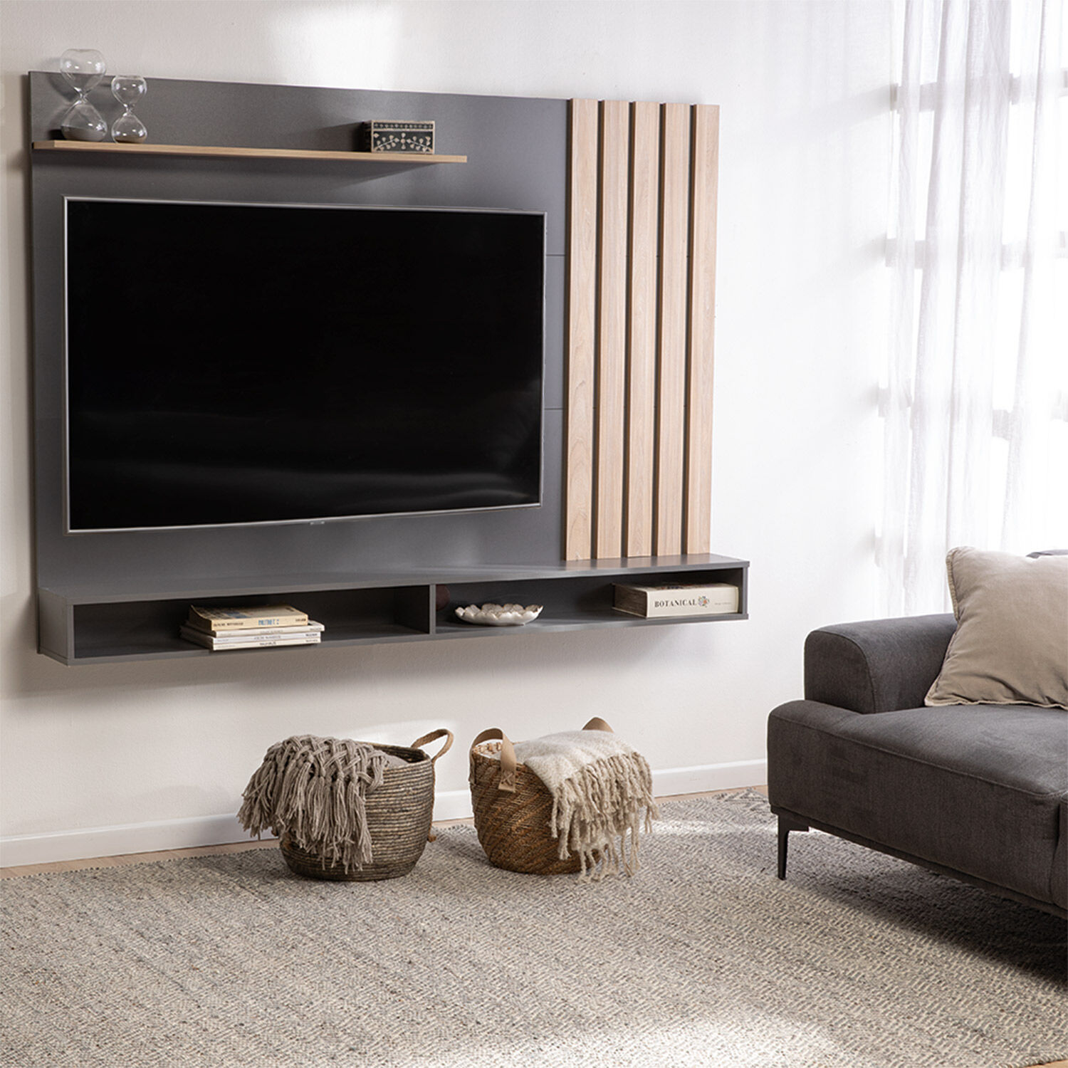 Mueble Tv 70" Panel Dalí Gris Olmo