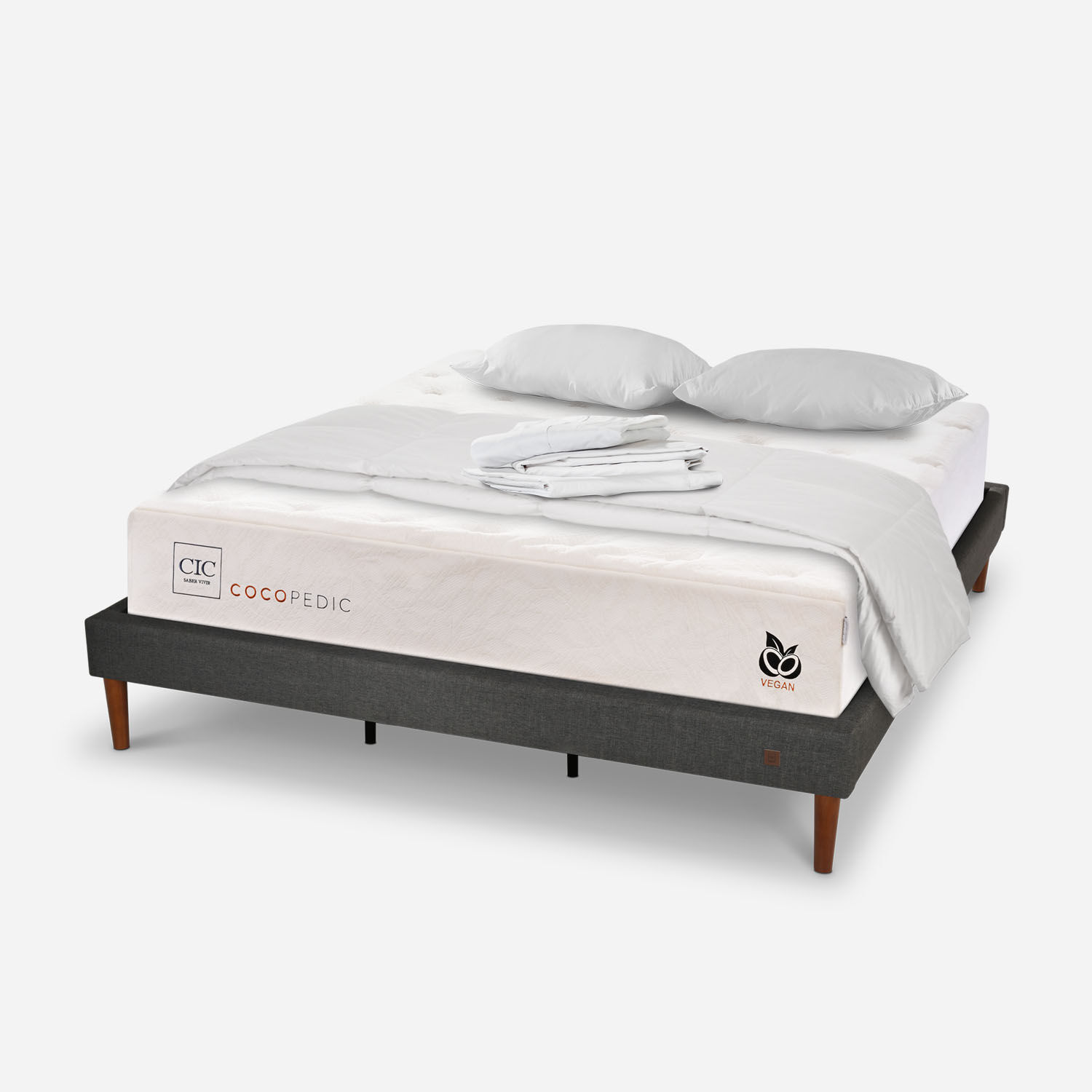 Cama Europea Curve King Cocopedic + Almohadas + Plum&oacute;n + S&aacute;banas