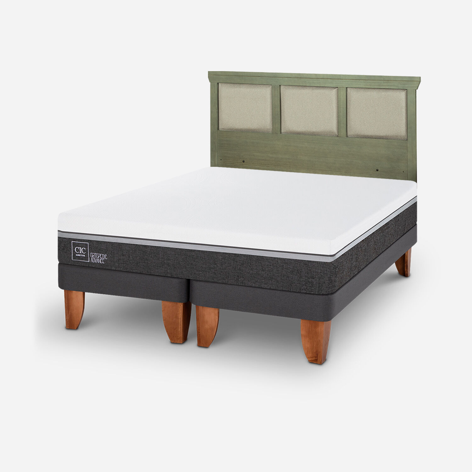 Cama Europea King Ortopedic Advance + Respaldo Torino Olivo