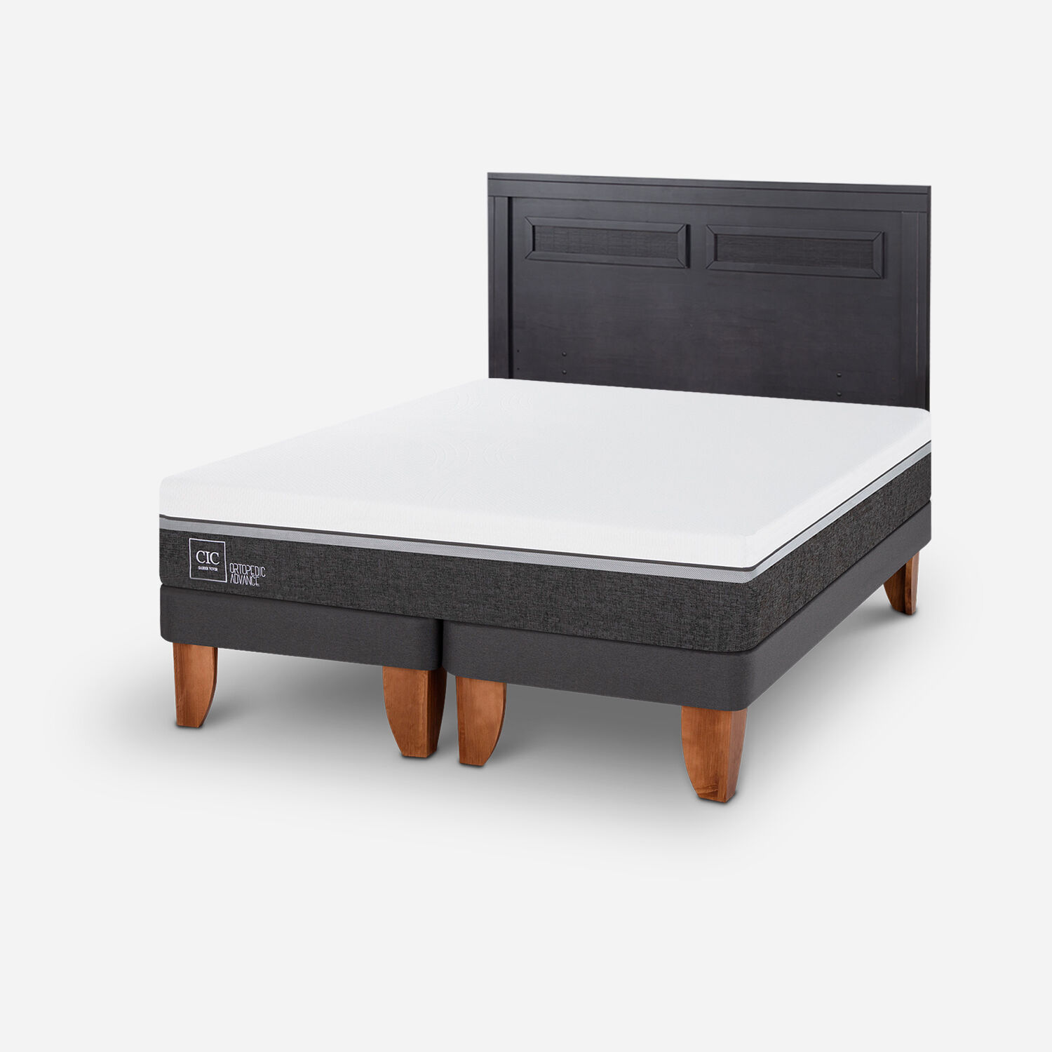 Cama Europea 2 Plazas Ortopedic Advance Base Dividida + Respaldo Milán Negro
