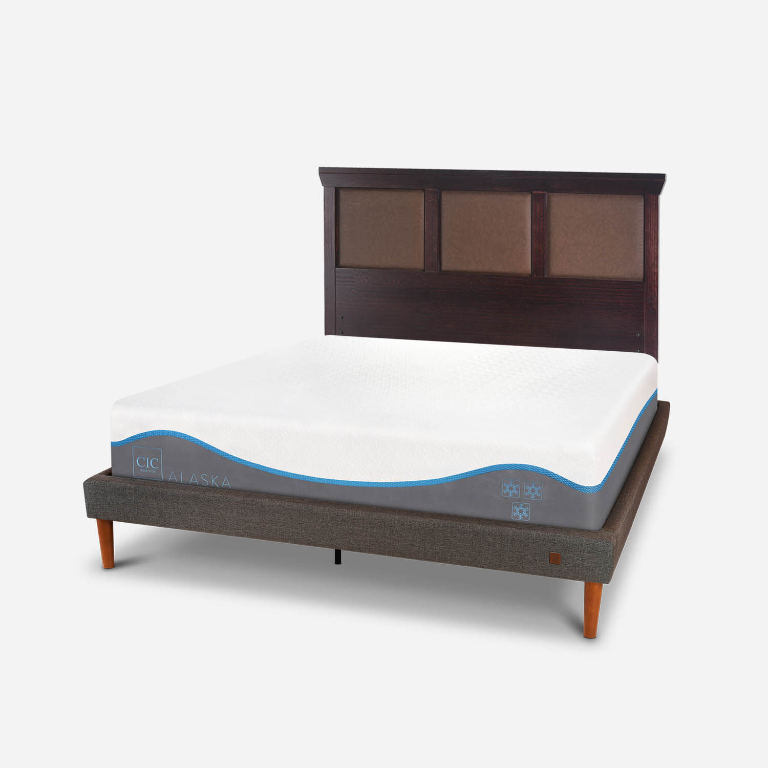 Cama Europea Curve 2 Plazas Alaska + Respaldo Torino Chocolate
