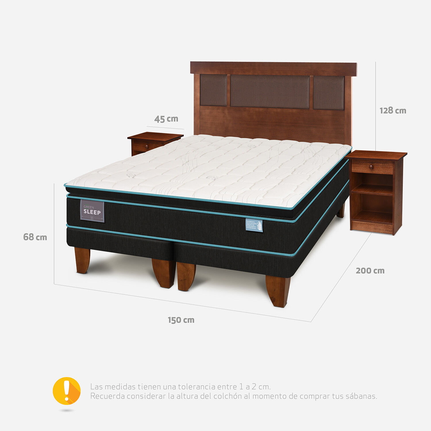 Cama Europea 2 Plazas Green Sleep Base Dividida + Set Dubl&iacute;n Caramel