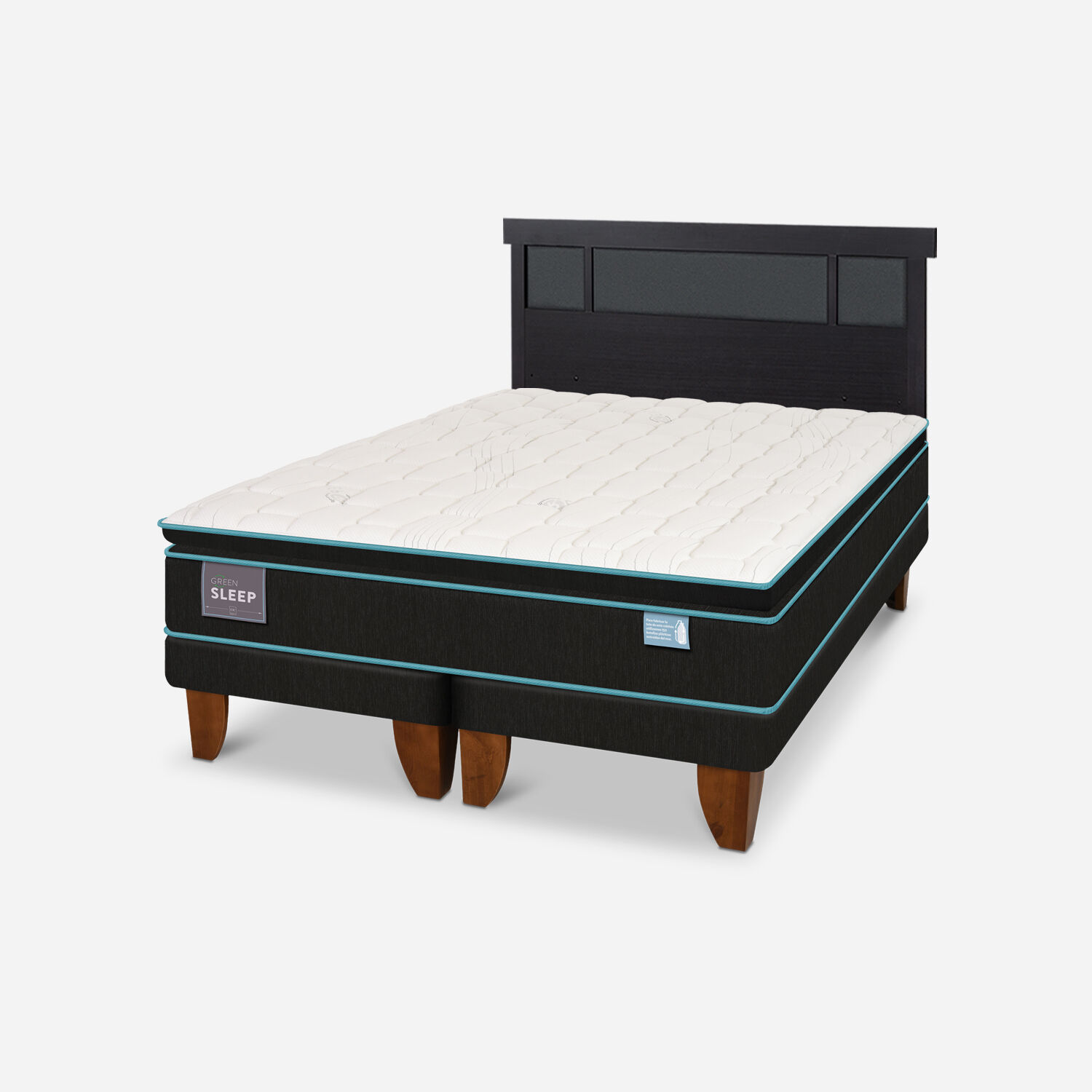 Cama Europea 2 Plazas Green Sleep Base Dividida + Respaldo Dubl&iacute;n Negro