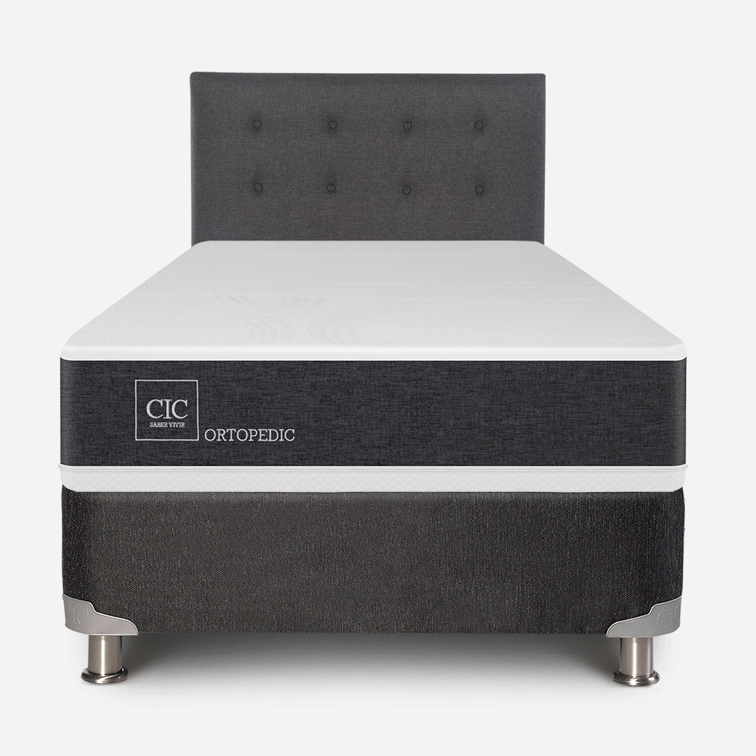 Box Spring 1,5 Plazas Ortopedic 5 Zonas + Respaldo &Eacute;ufrates