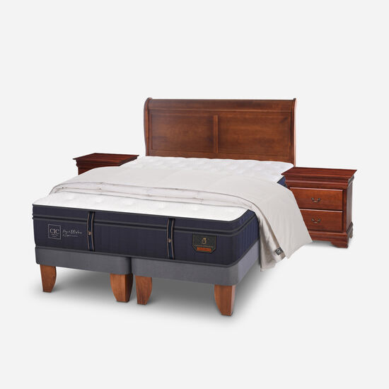 Cama Europea 2 Plazas Base Dividida Grand Premium + Set Miró + Plumón 100% Pluma de Ganso