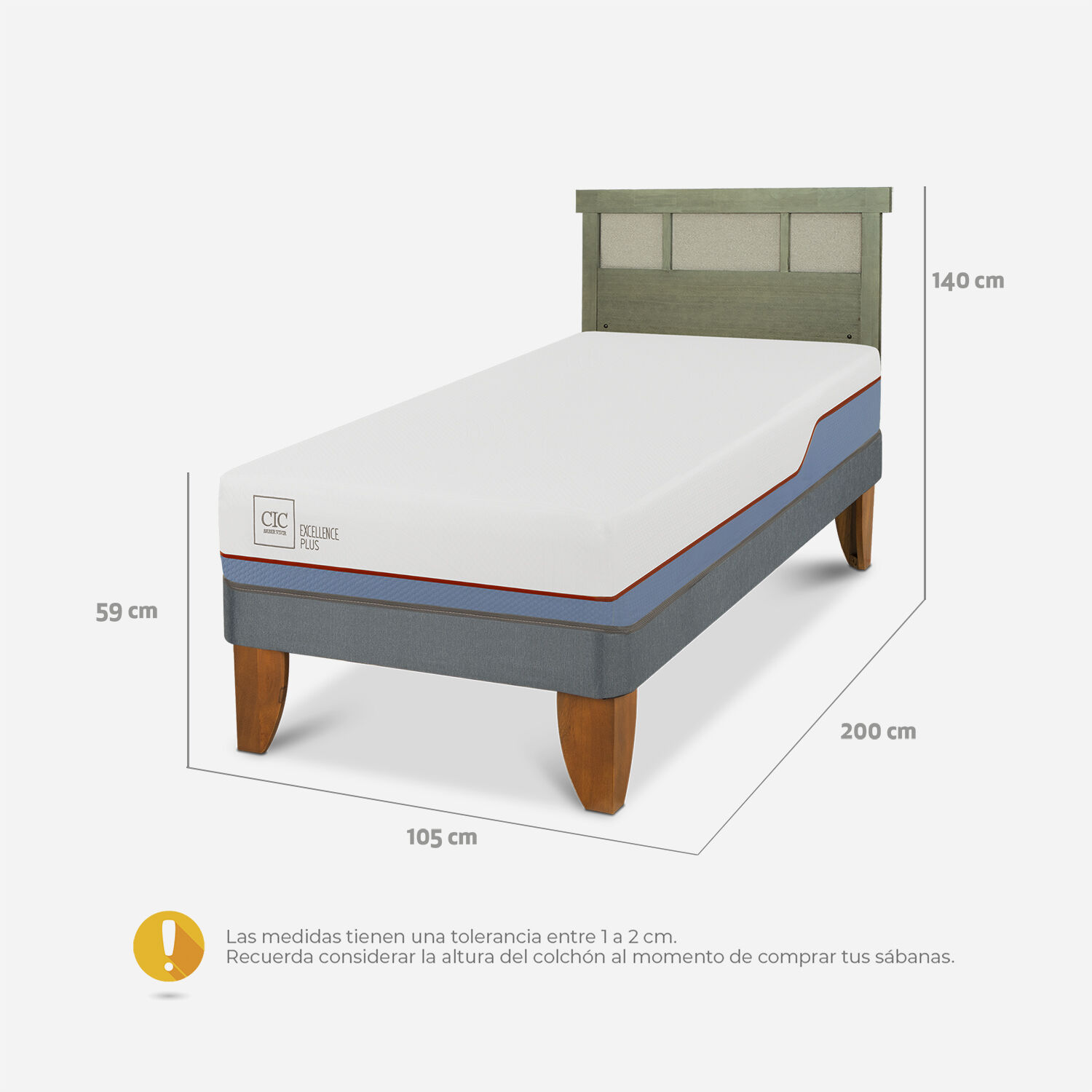 Cama Europea 1,5 Plazas Excellence Plus + Respaldo Dublín Olivo