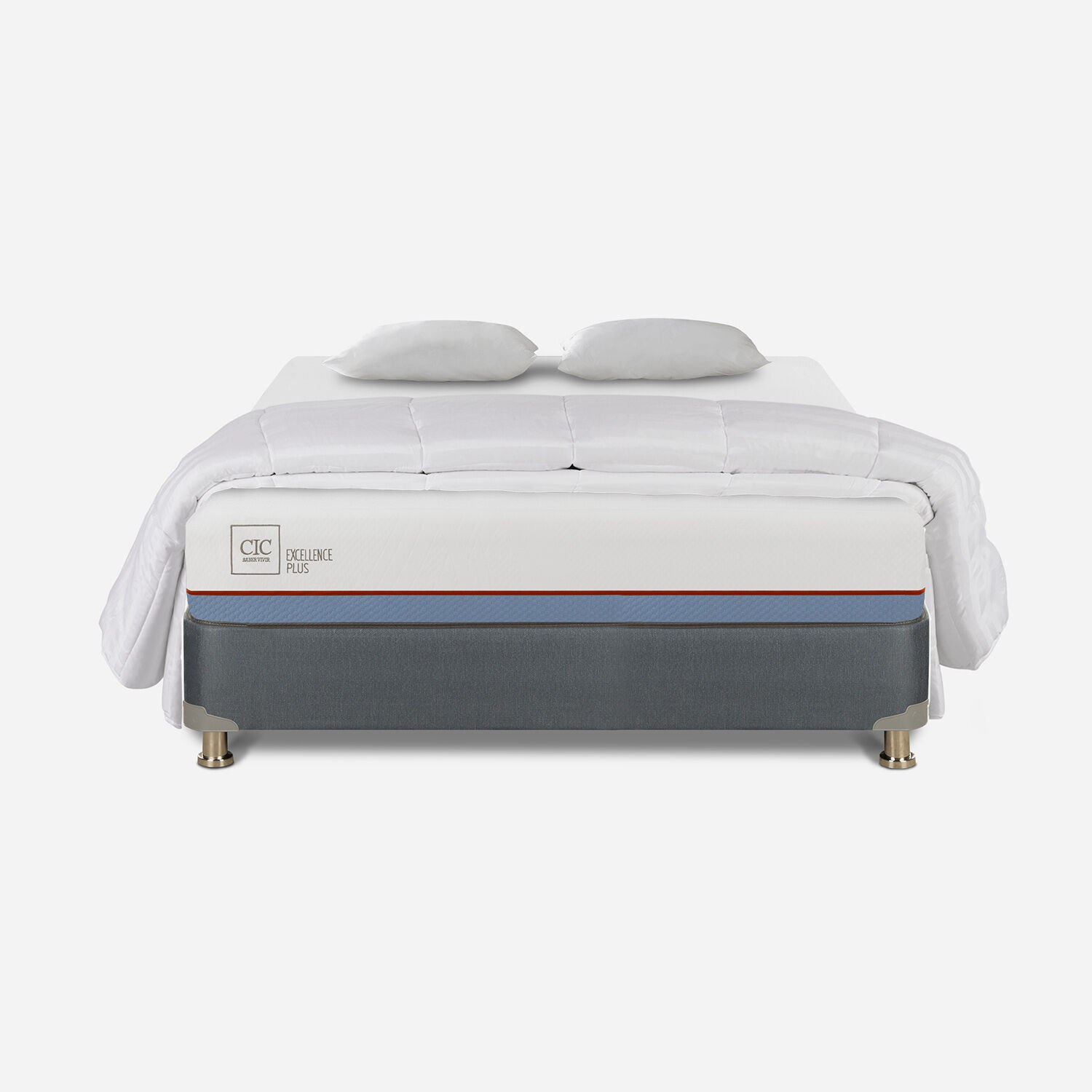 Cama Americana 2 Plazas Excellence Plus Base Normal + Almohadas Plumón