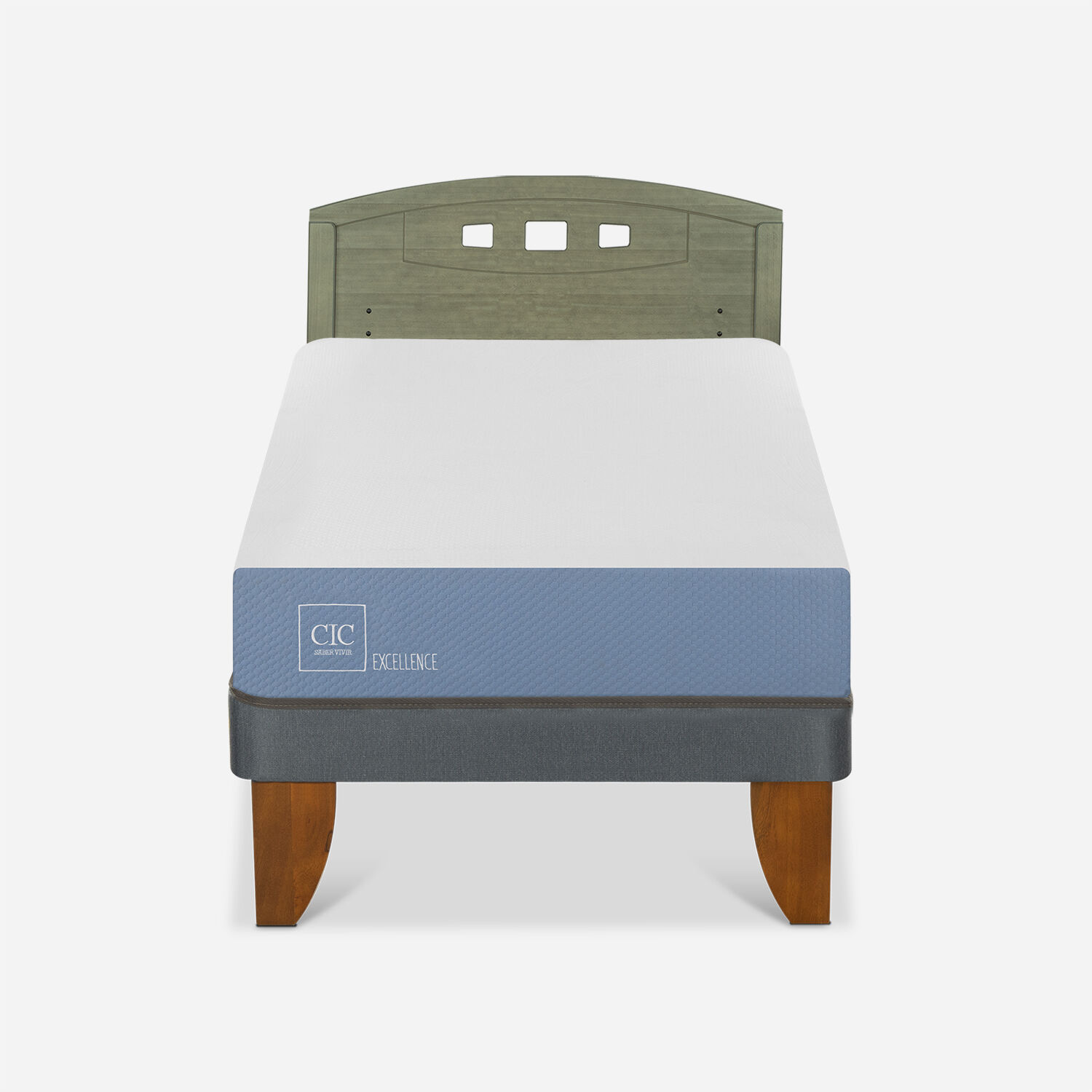 Cama Europea 1 Plaza Excellence + Respaldo Gales Olivo