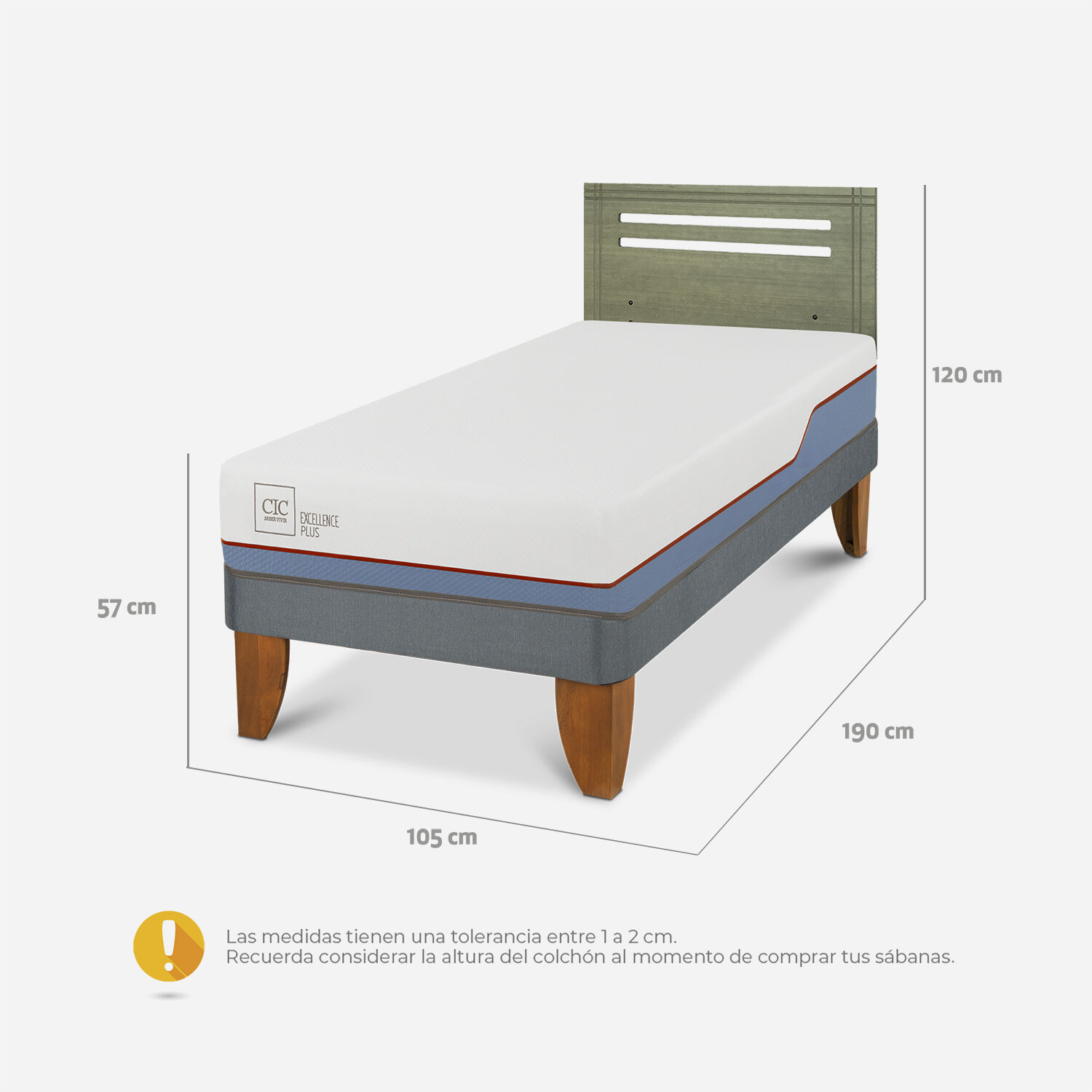Cama Europea 1,5 Plazas Excellence Plus + Respaldo M&uacute;nich Olivo