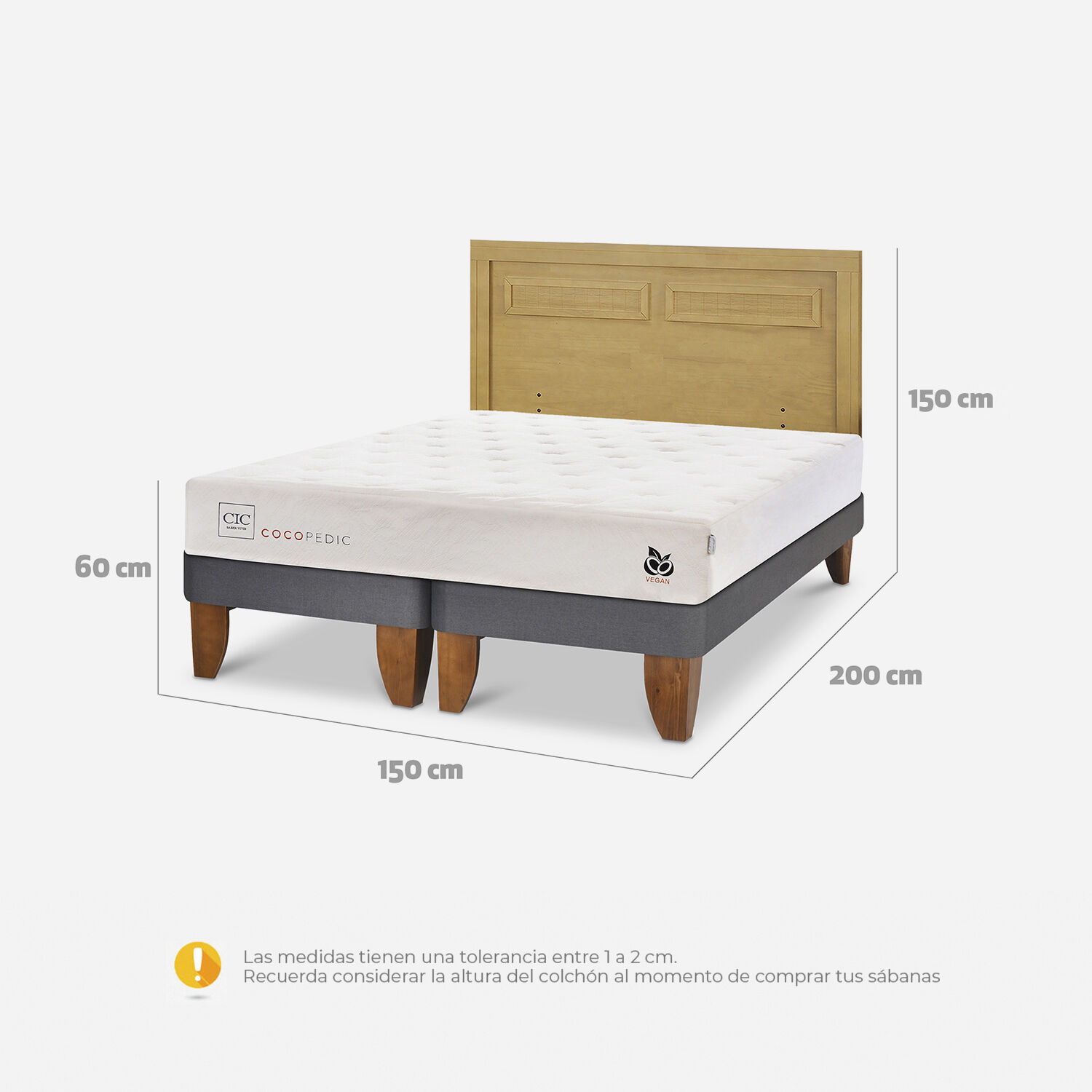 Cama Europea 2 Plazas Cocopedic Base Dividida + Respaldo Mil&aacute;n Mostaza