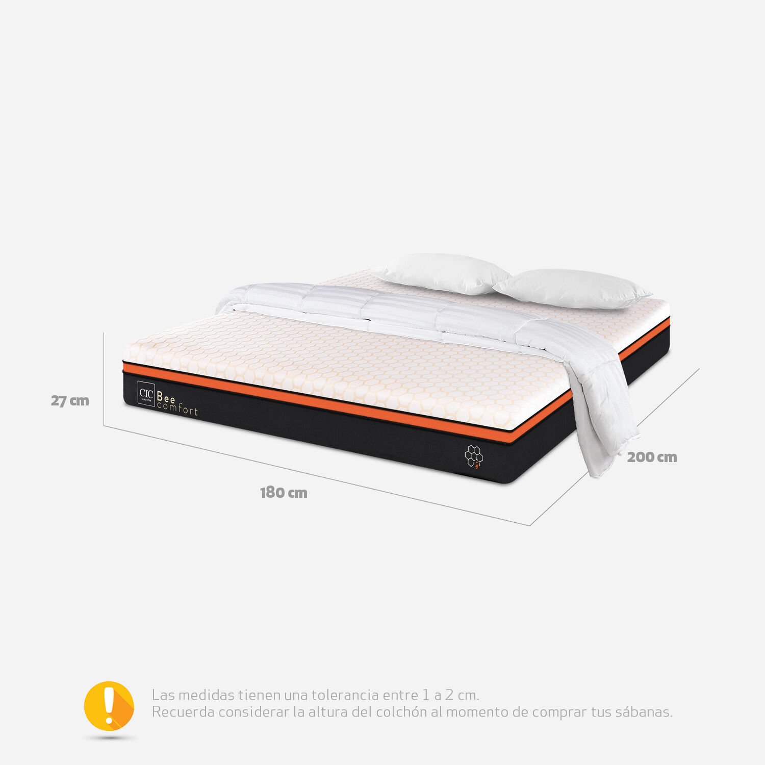 Colch&oacute;n 2 Plazas Bee Comfort 150x200 + Almohadas Viscoel&aacute;sticas + Plum&oacute;n