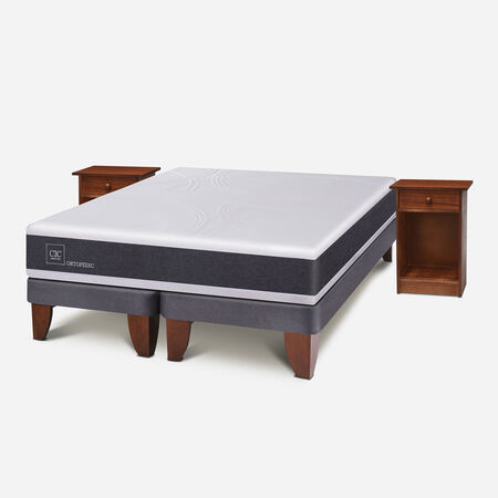 Cama Europea 2 Plazas Ortopedic Base Dividida + Veladores Villarrica