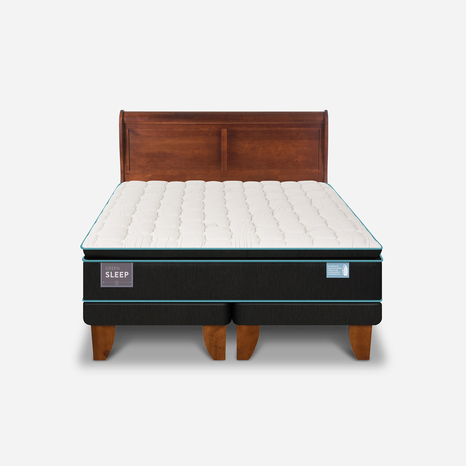Cama Europea King Green Sleep + Respaldo Mir&oacute; Caramel