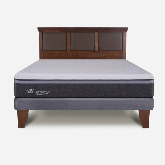 Cama Europea 2 Plazas Base Normal Ortopedic Advance + Respaldo Torino Caramel
