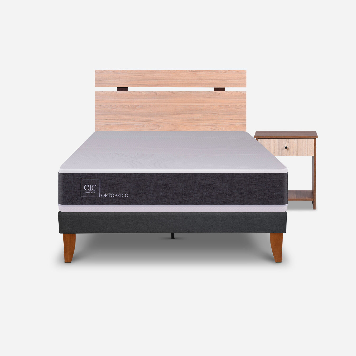 Cama Europea Curve 1,5 Plazas Ortopedic + Set Olmo