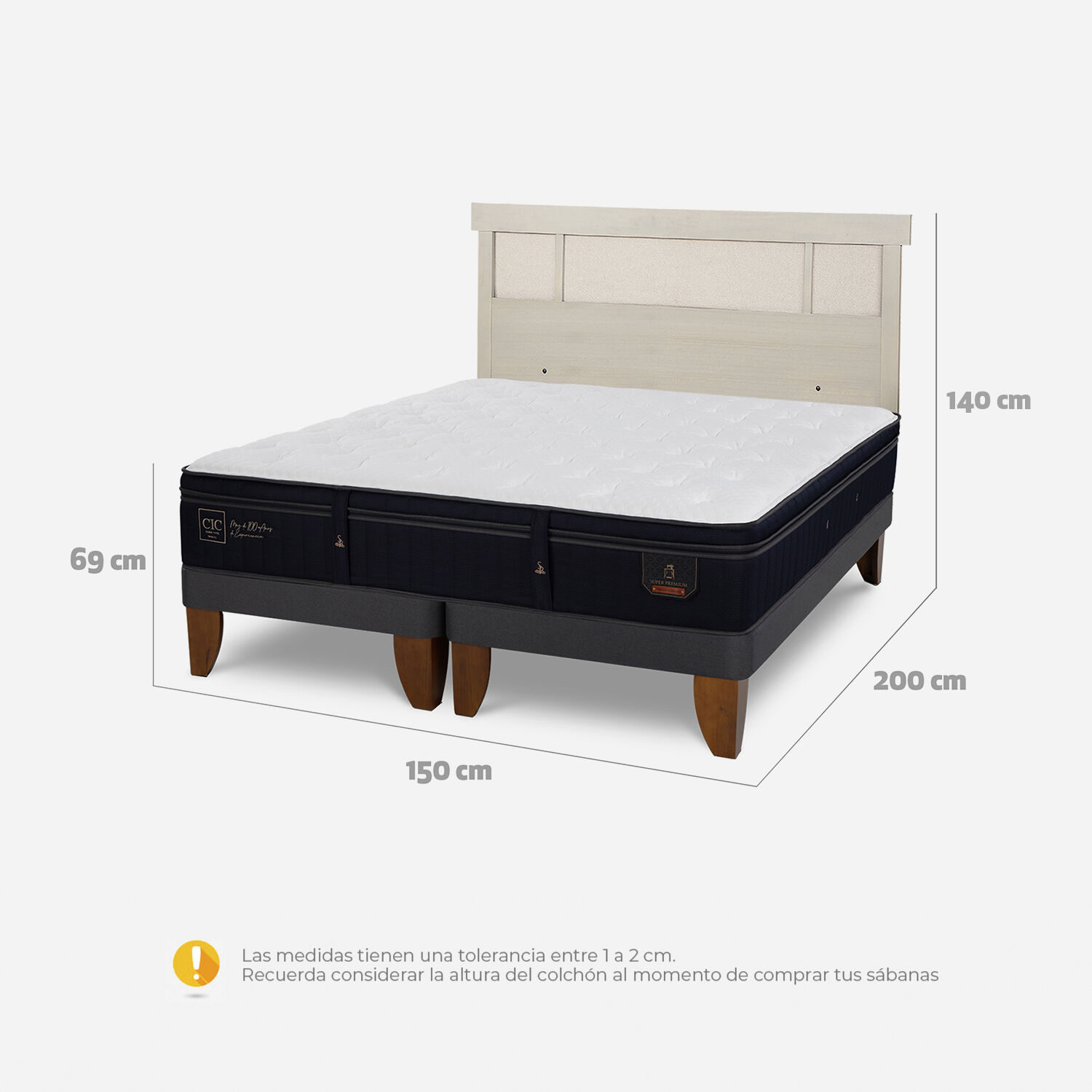 Cama Europea 2 Plazas Super Premium Base Dividida + Respaldo Dubl&iacute;n Alpino