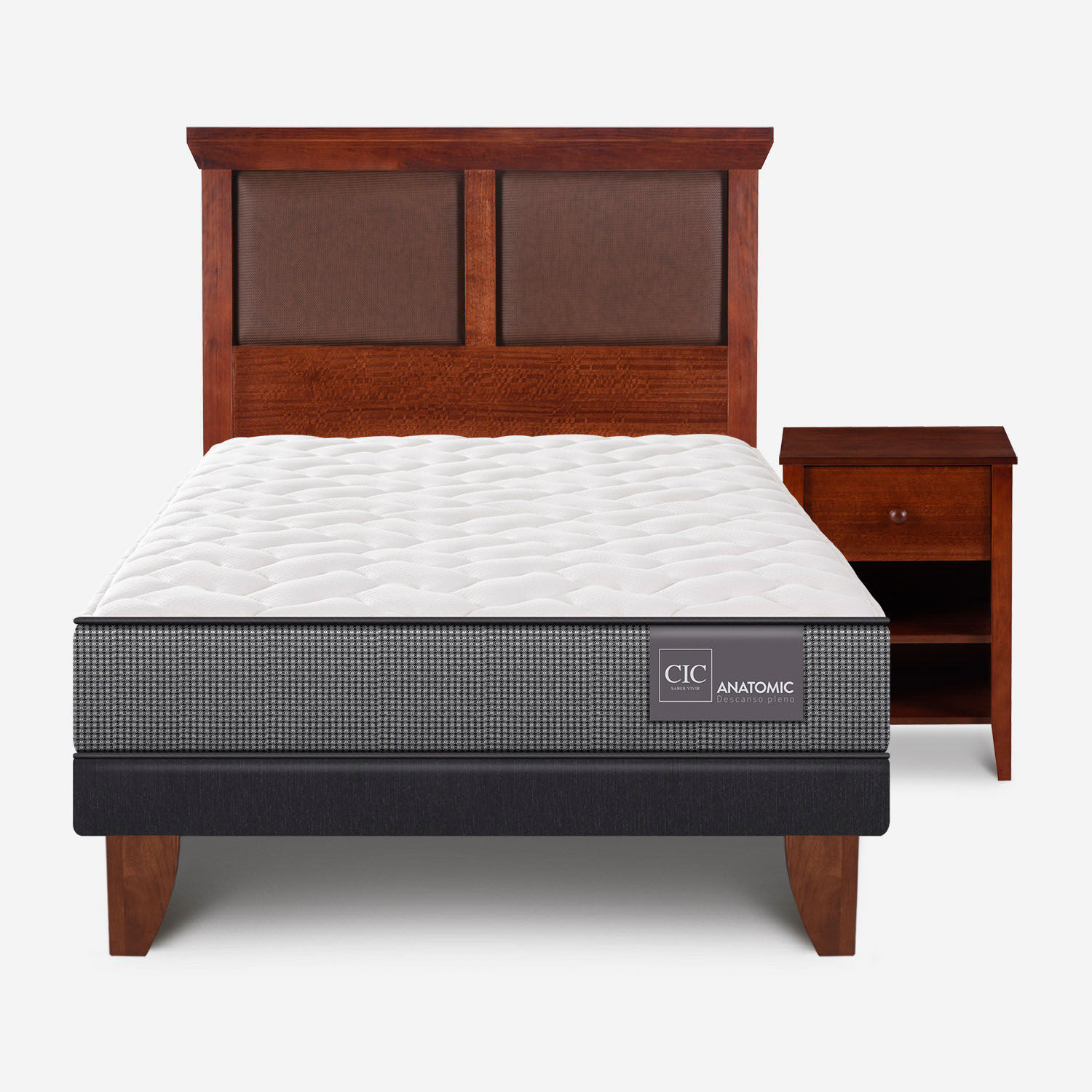 Cama Europea 1,5 Plazas Anatomic + Set Torino Caramel