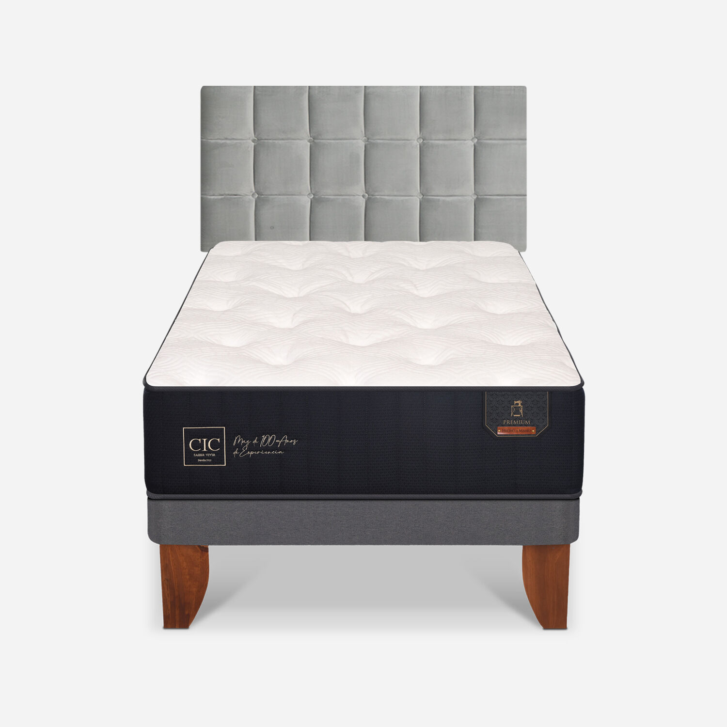 Cama Europea 1,5 Plazas Premium + Respaldo Sile