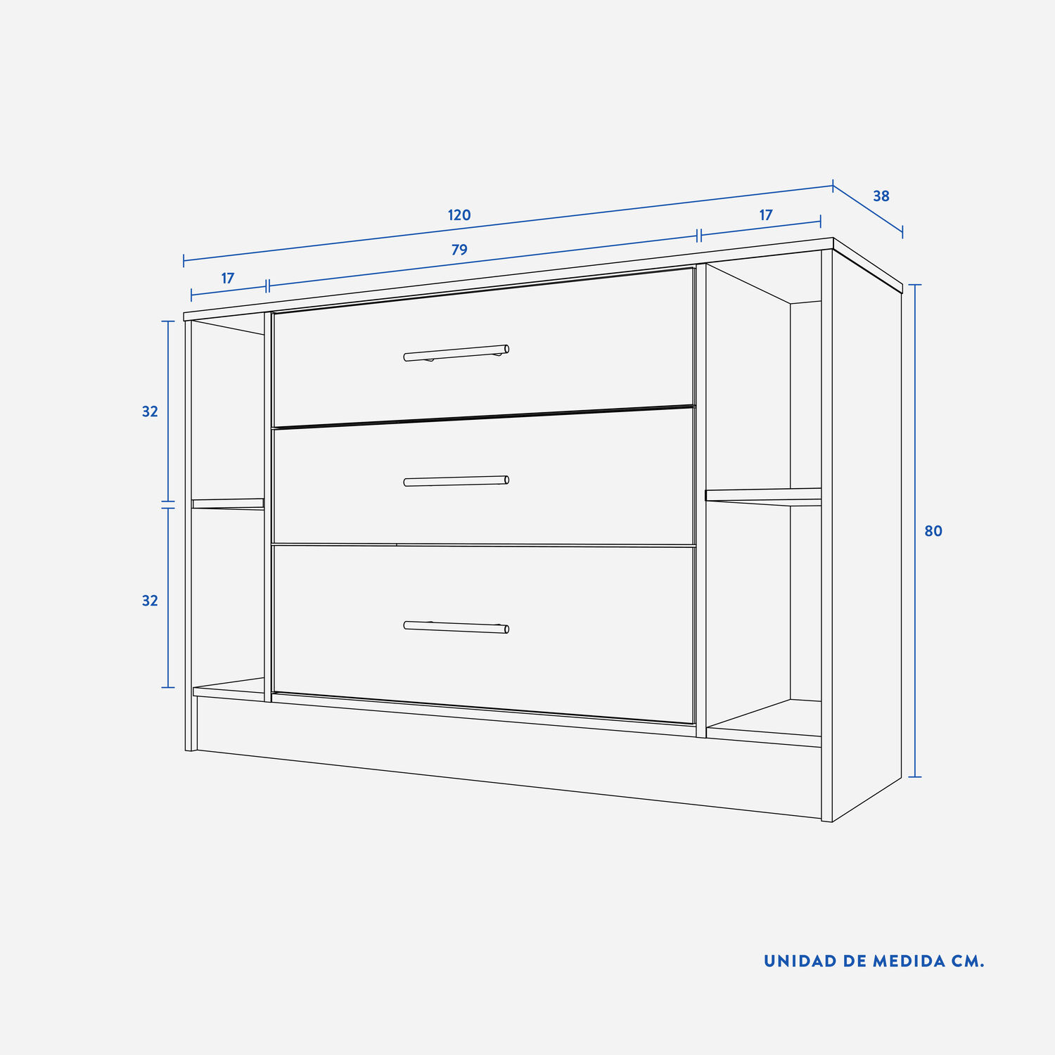 C&oacute;moda 3 Cajones Rigel Chocolate