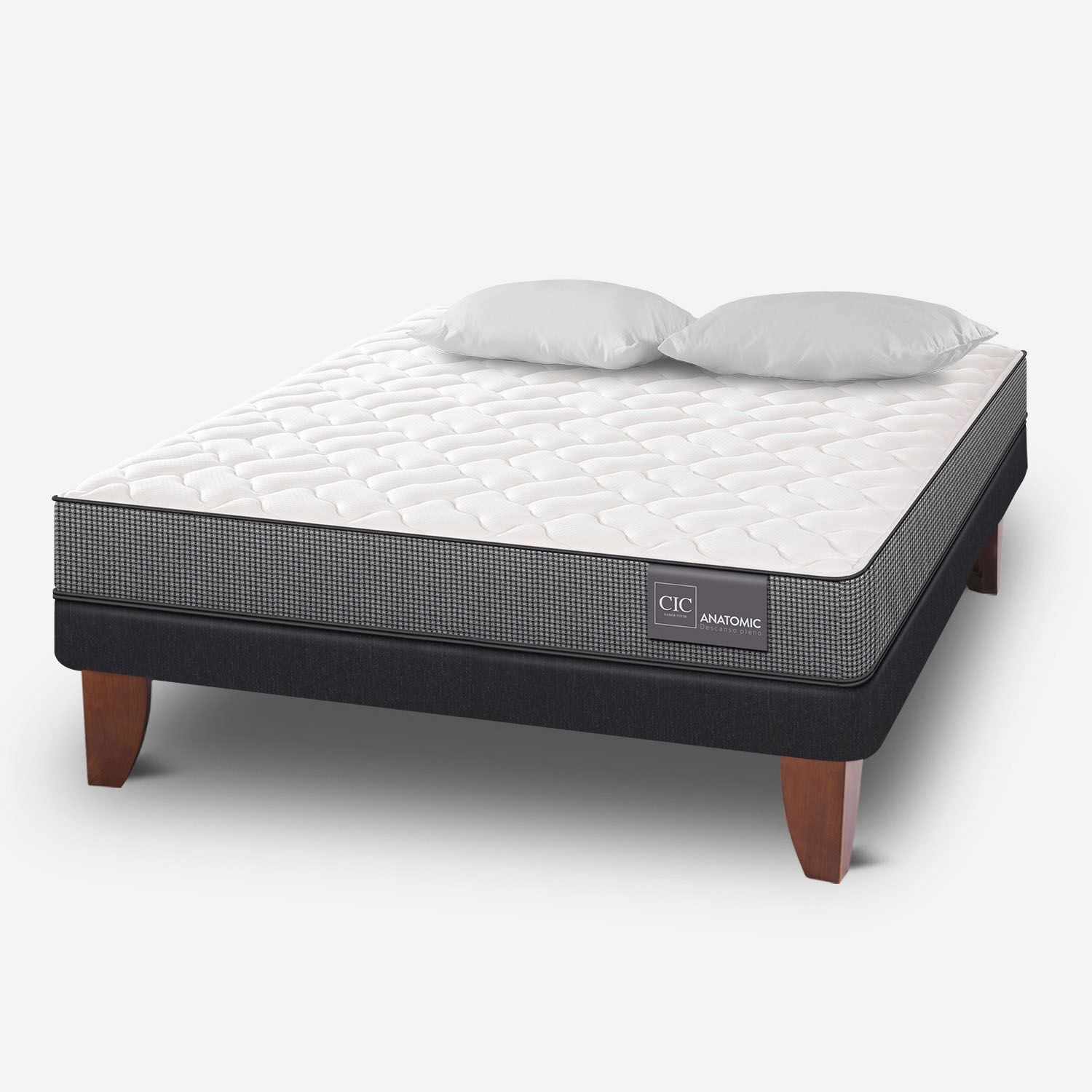 Cama Europea 2 Plazas Anatomic Base Normal + Almohadas