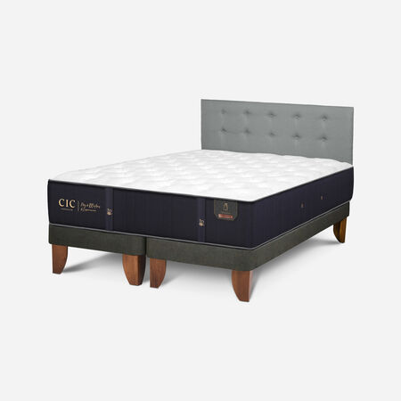 Cama Europea King Premium + Respaldo Tapizado Gris