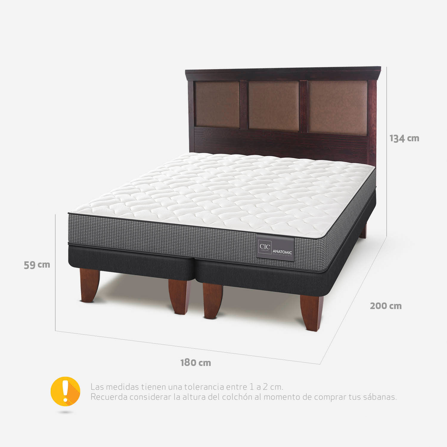 Cama Europea King Anatomic + Respaldo Torino Chocolate
