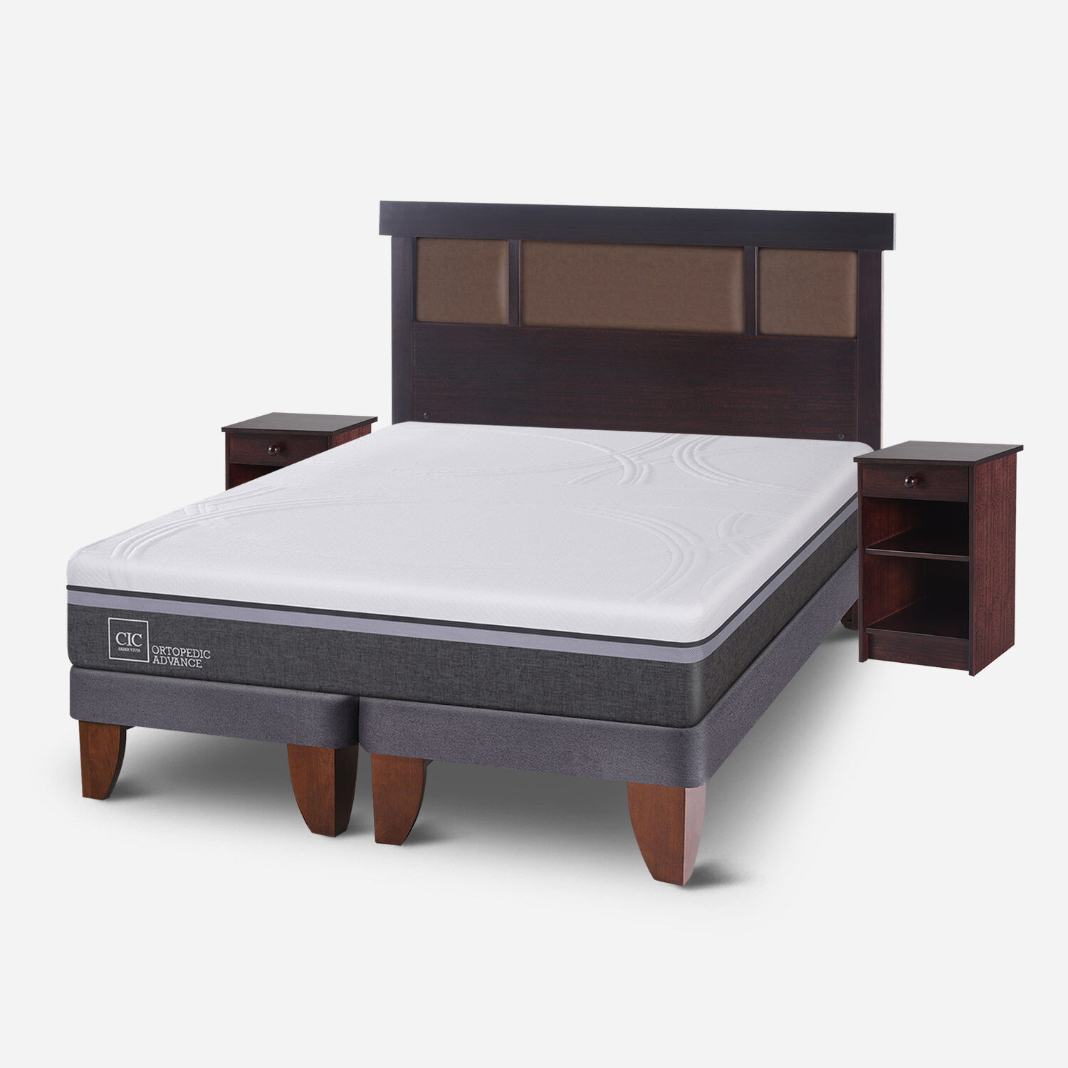 Cama Europea 2 Plazas Ortopedic Advance Base Dividida + Set Dublín Chocolate