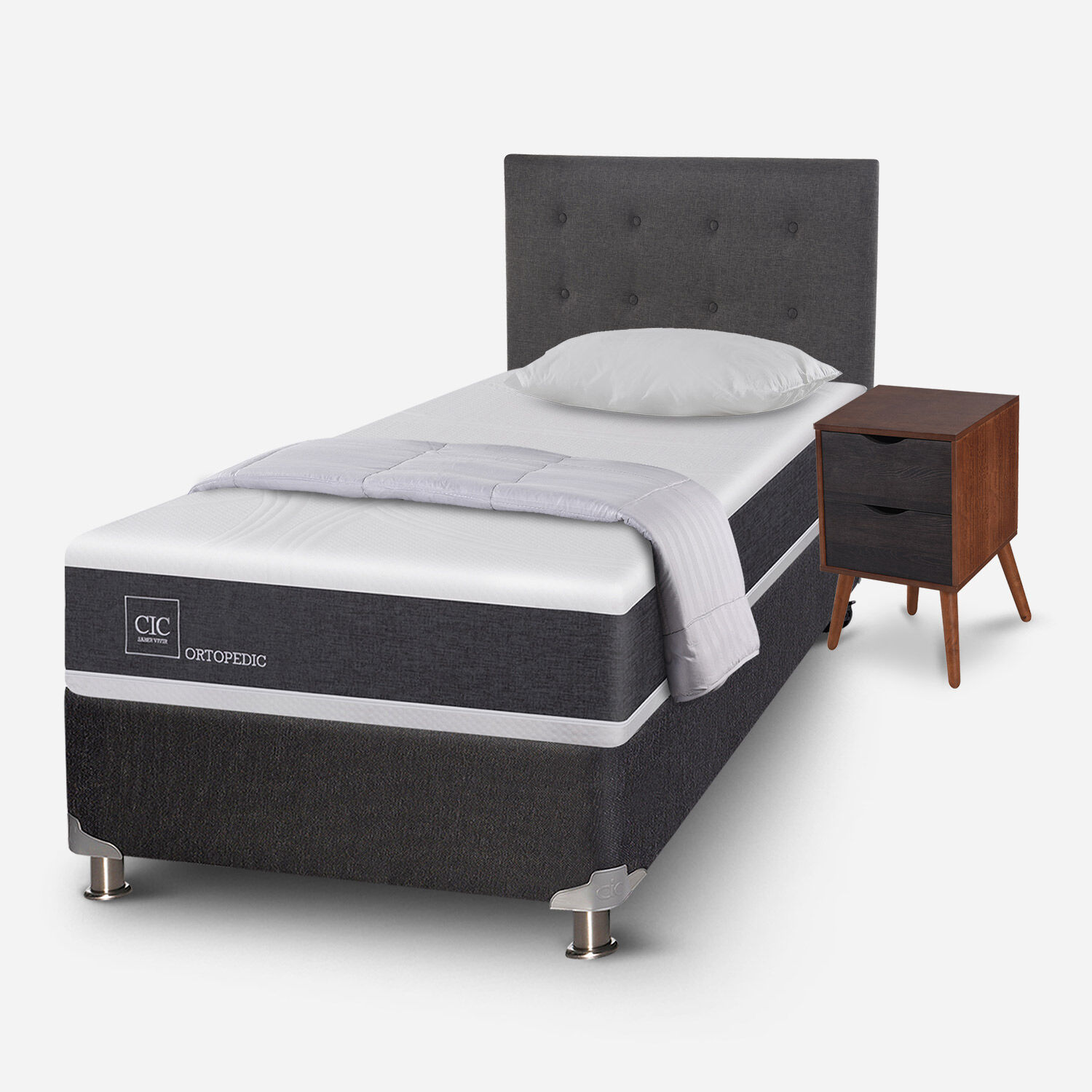 Box Spring 1,5 Plazas Ortopedic 5 Zonas + Almohada + Plum&oacute;n + Set &Eacute;ufrates