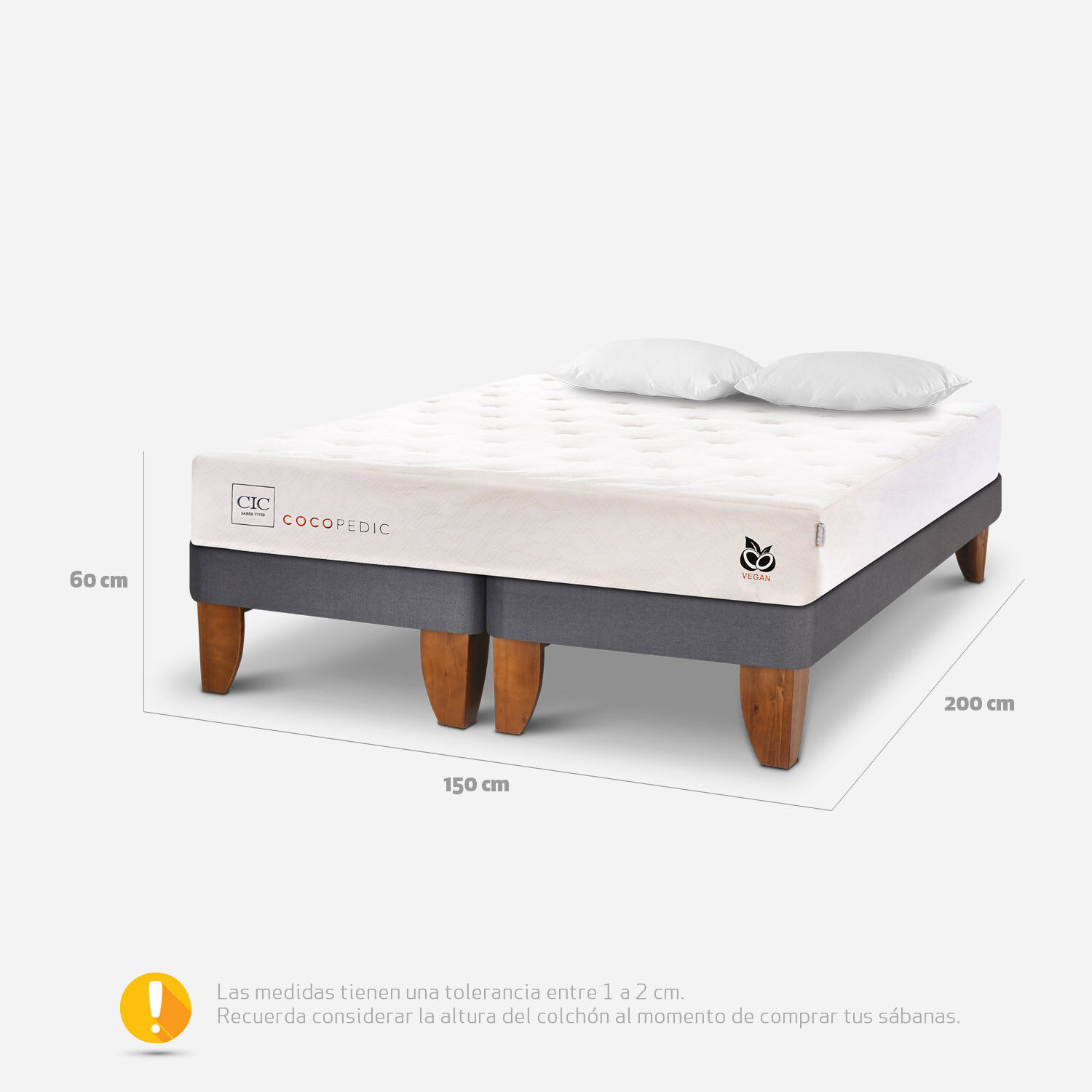 Cama Europea 2 Plazas Cocopedic Base Dividida + Almohadas Viscoel&aacute;sticas
