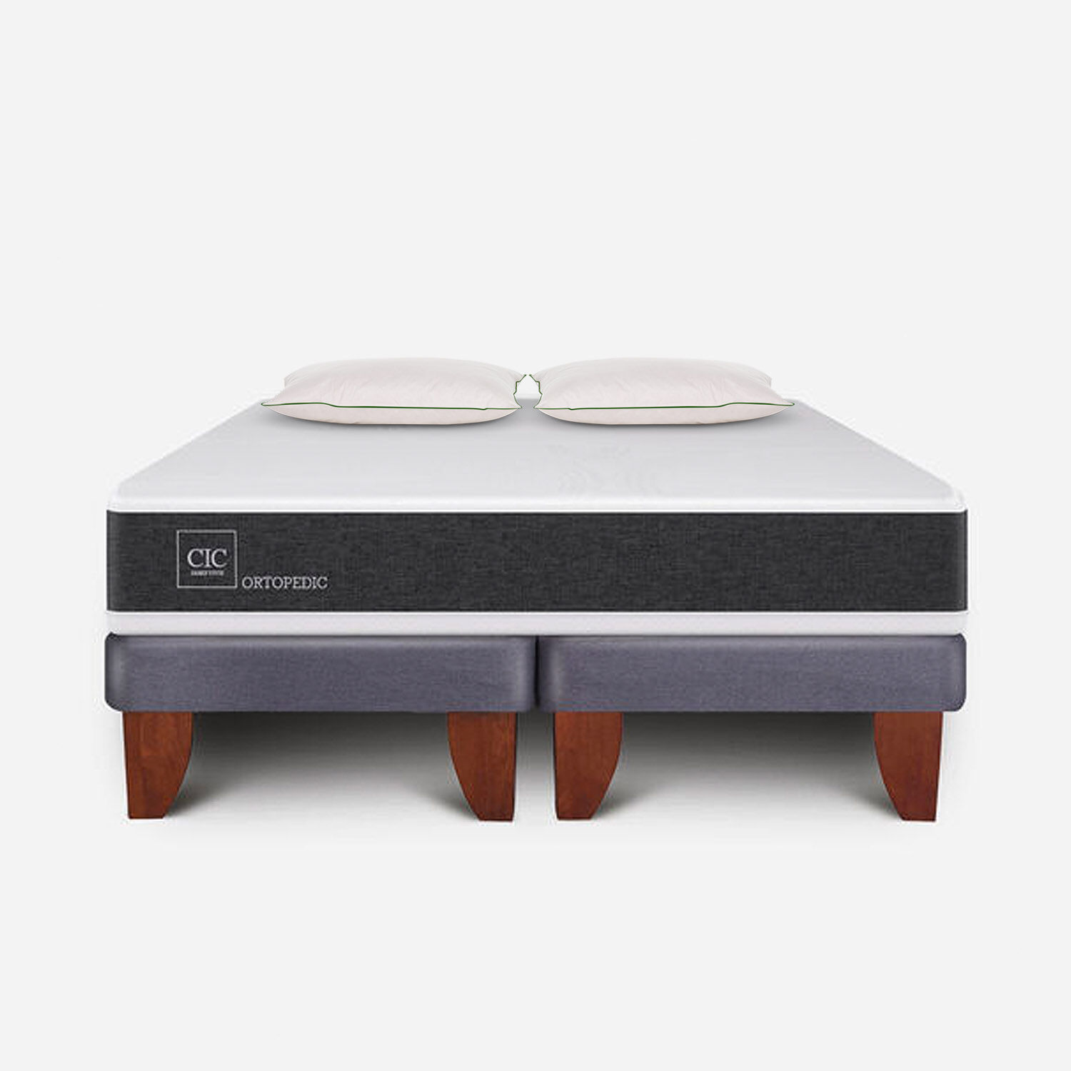 Cama Europea 2 Plazas Ortopedic Base Dividida + Almohadas Down Alternative