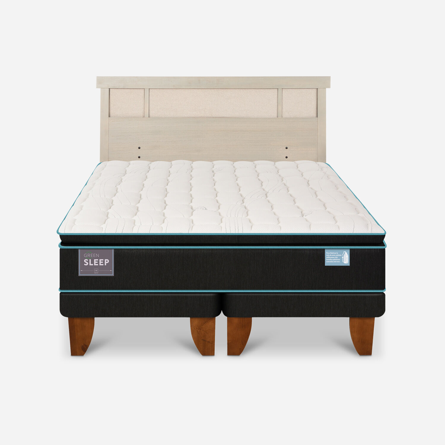 Cama Europea King Green Sleep + Respaldo Dubl&iacute;n Alpino