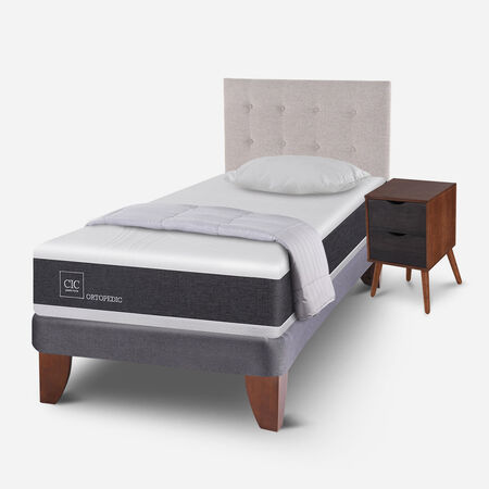 Cama Europea 1,5 Plazas Ortopedic + Almohada + Plum&oacute;n + Set Tigris