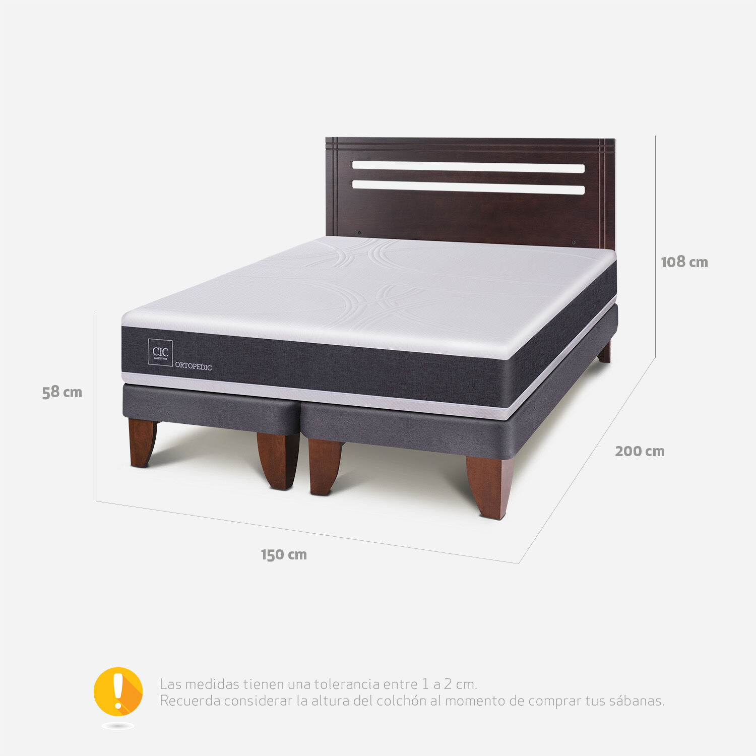 Cama Europea 2 Plazas Ortopedic Base Dividida + Respaldo M&uacute;nich Chocolate