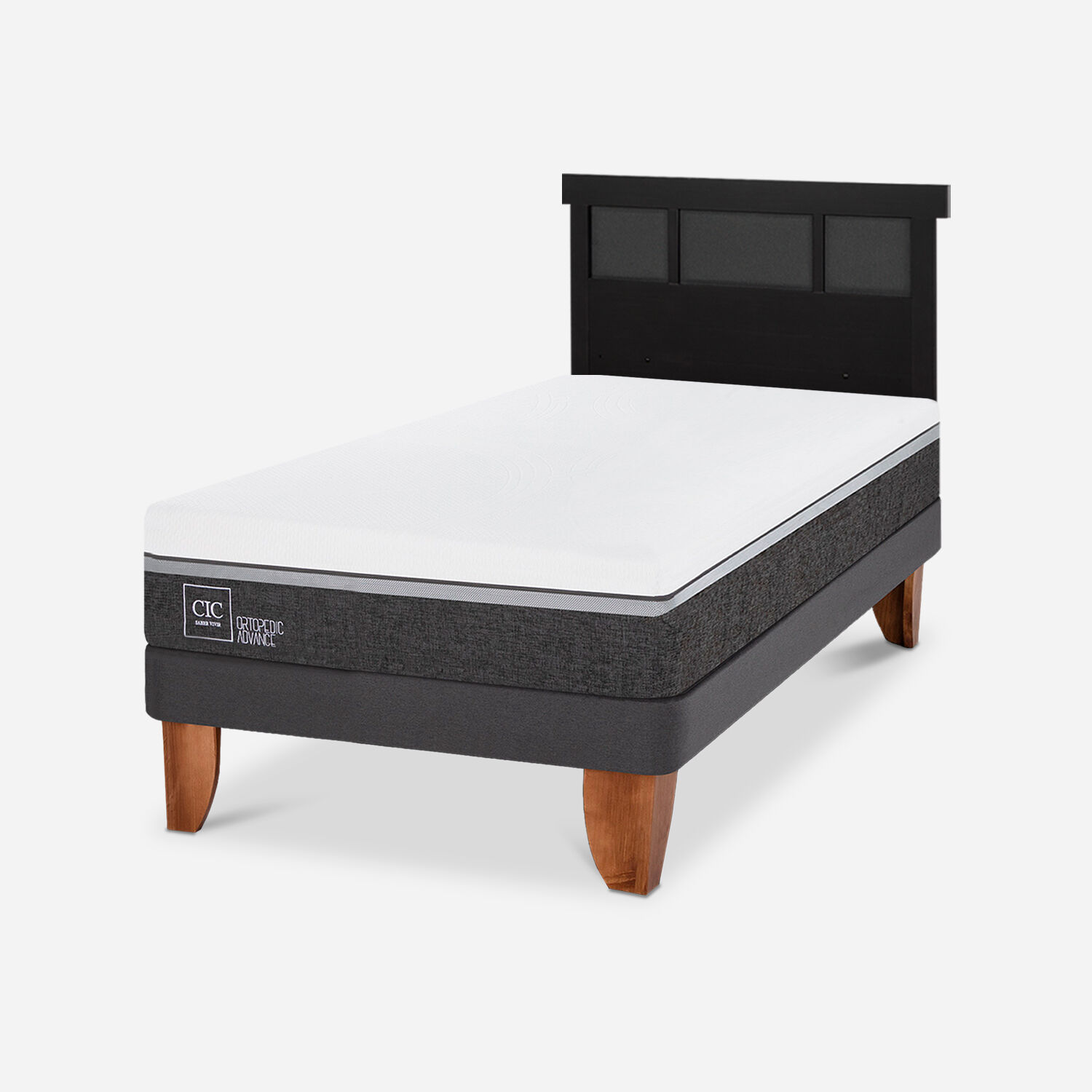 Cama Europea 1,5 Plazas Ortopedic Advance + Respaldo Dubl&iacute;n Negro